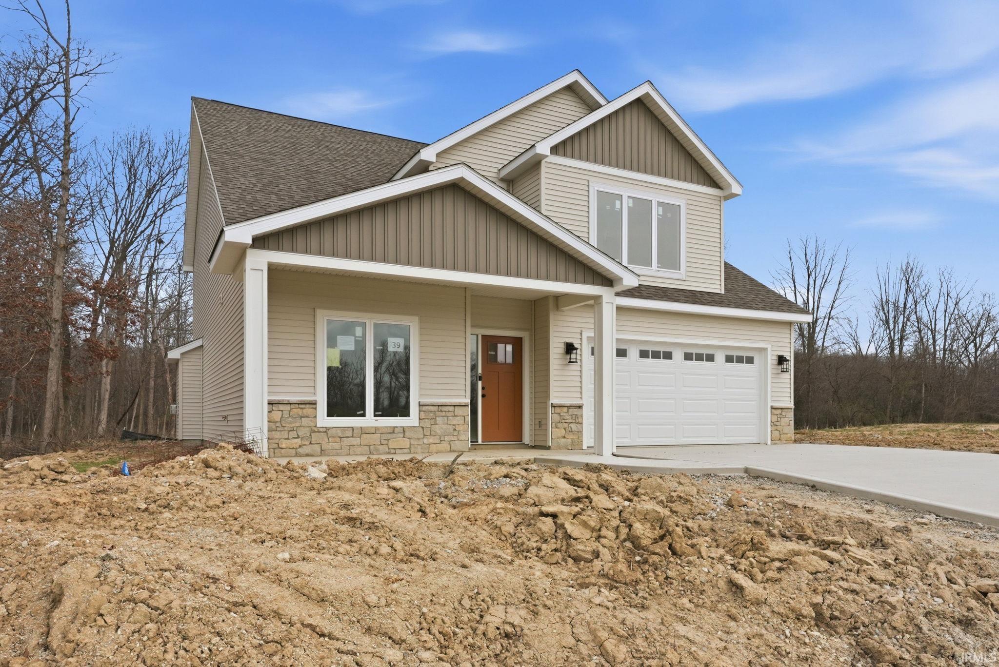 Craftsman inspired home with stone siding, covered porch, concrete driveway, a shingled roof, and a garage