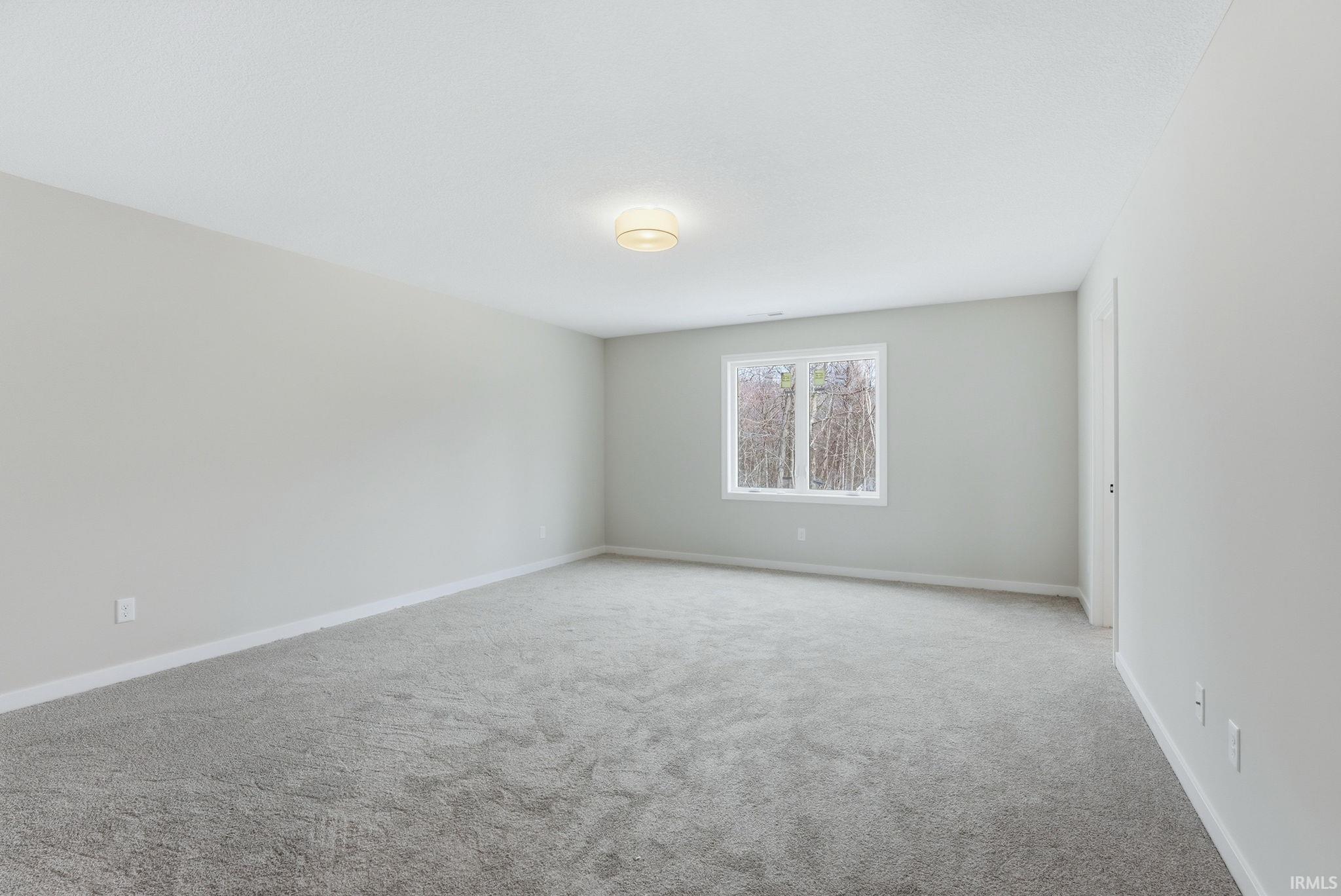 Spare room with light carpet and baseboards