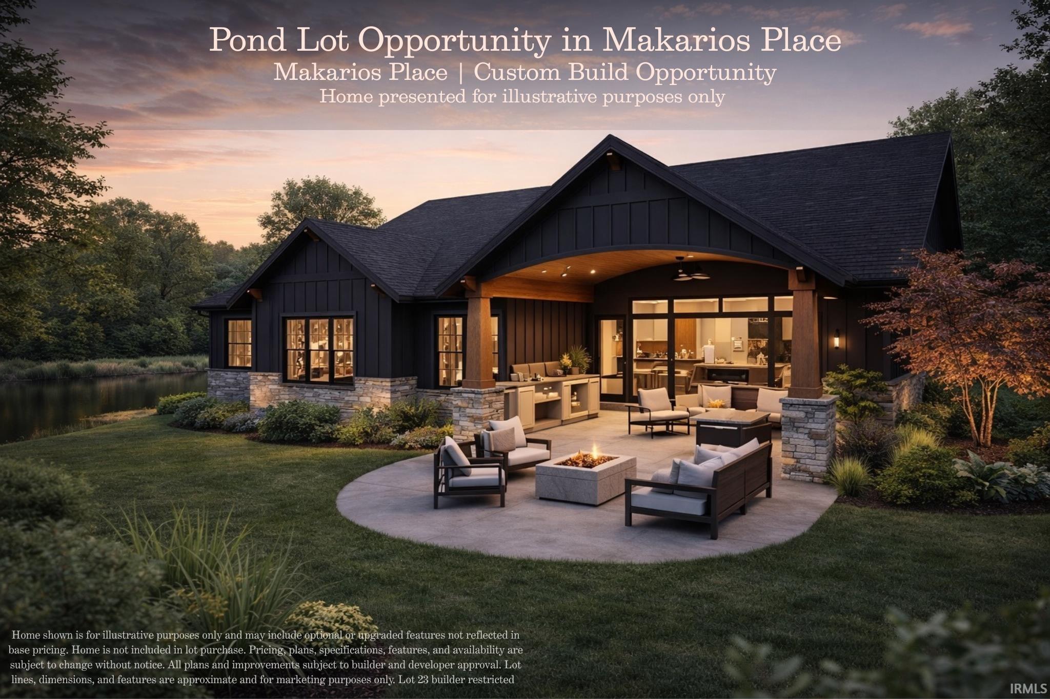 Back of house at dusk with board and batten siding, a fire pit, a lawn, a shingled roof, and a patio
