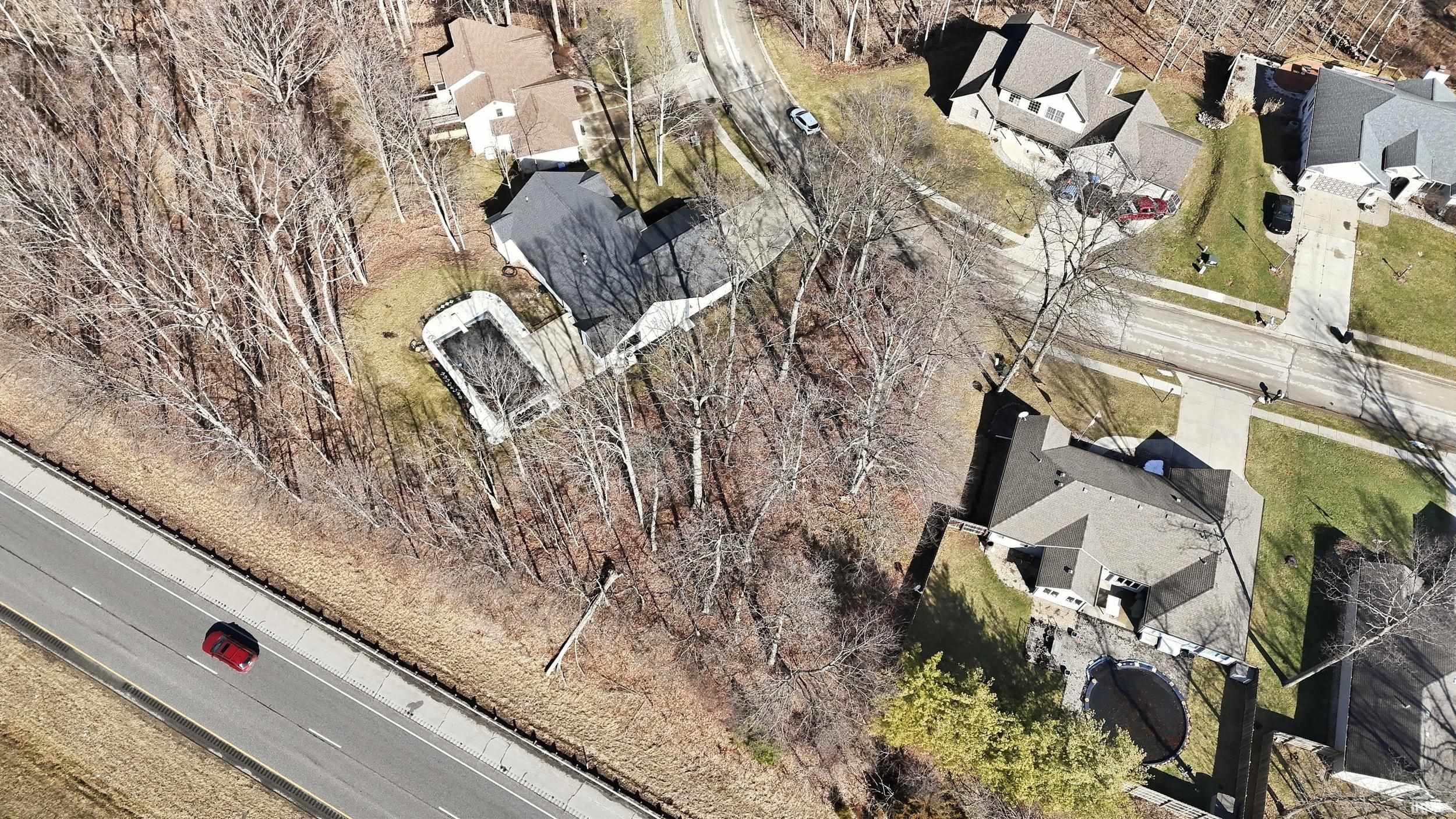 Aerial perspective of suburban area
