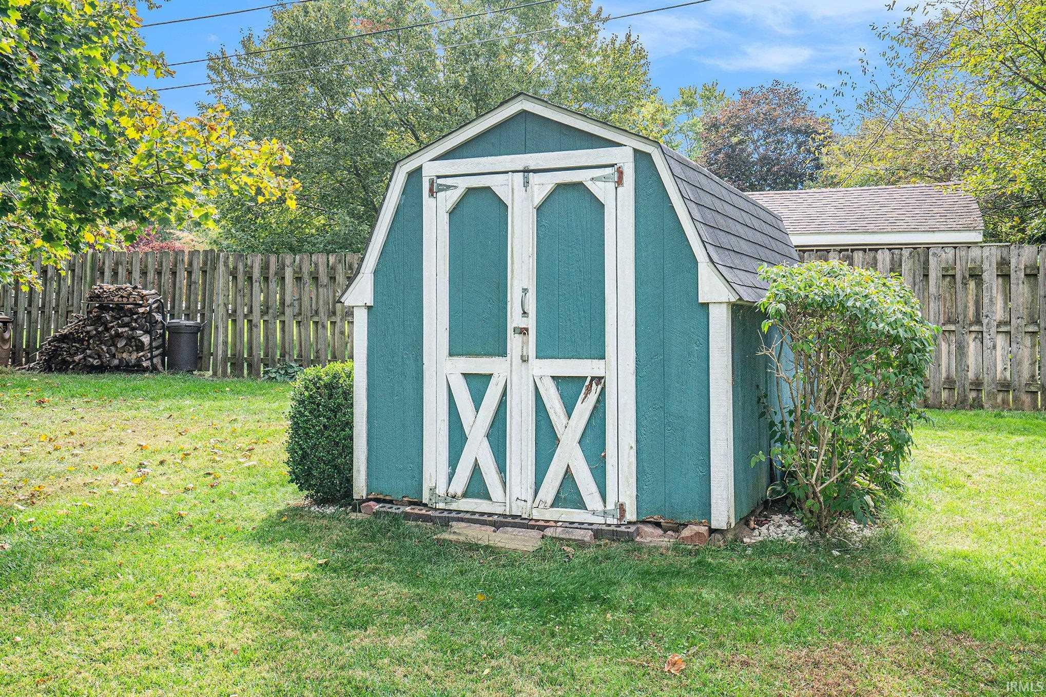 View of shed featuring a fenced backyard