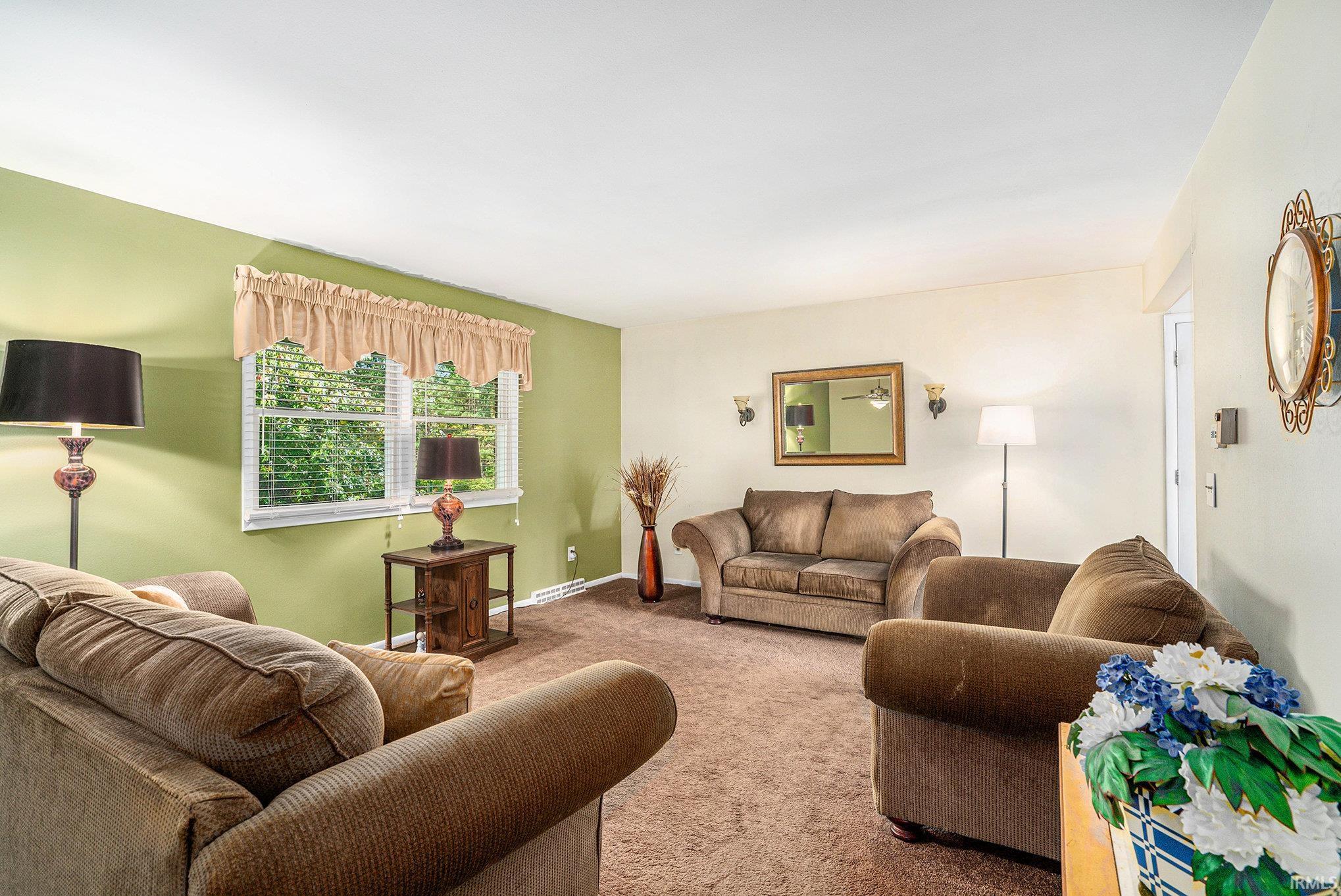 Living room featuring carpet floors