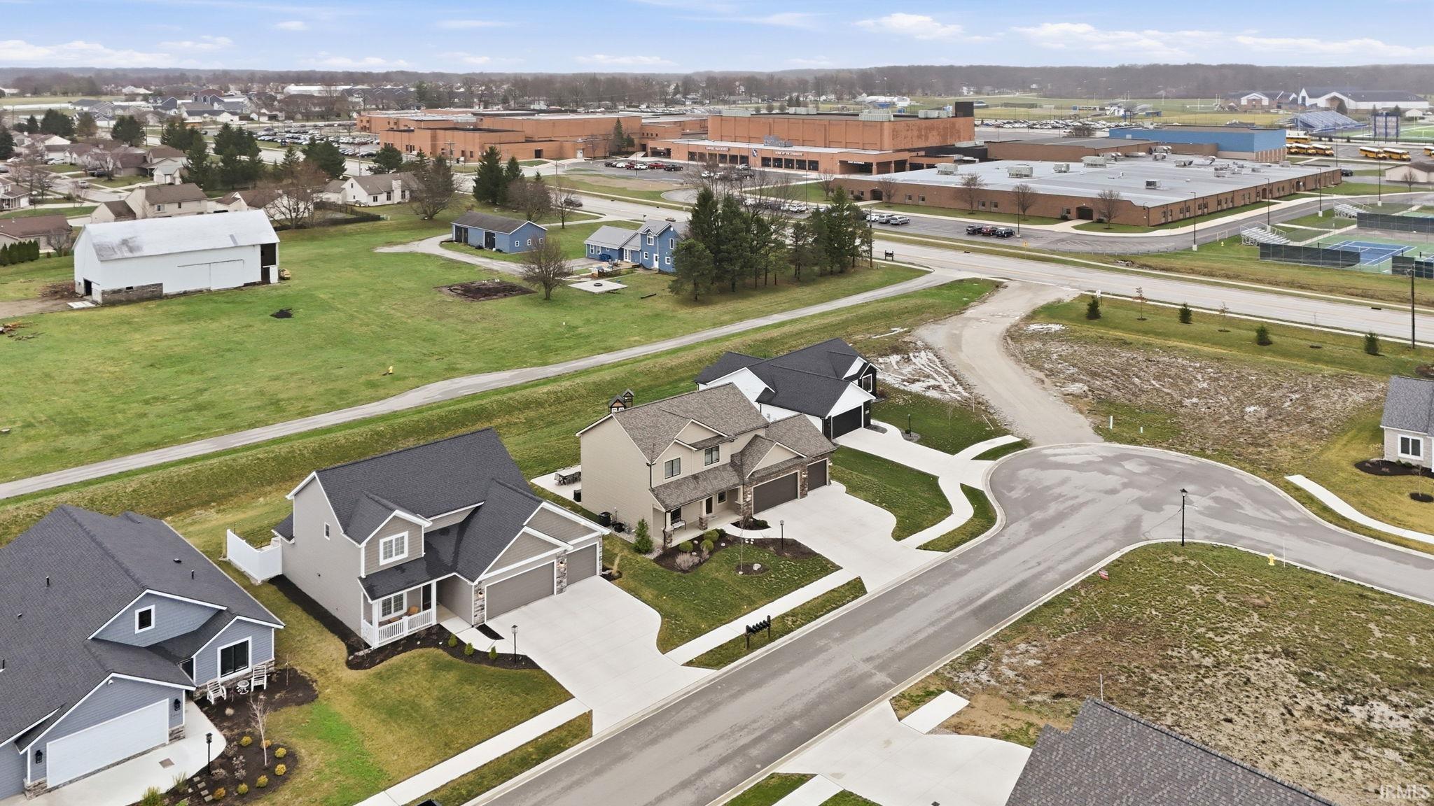 Aerial perspective of suburban area