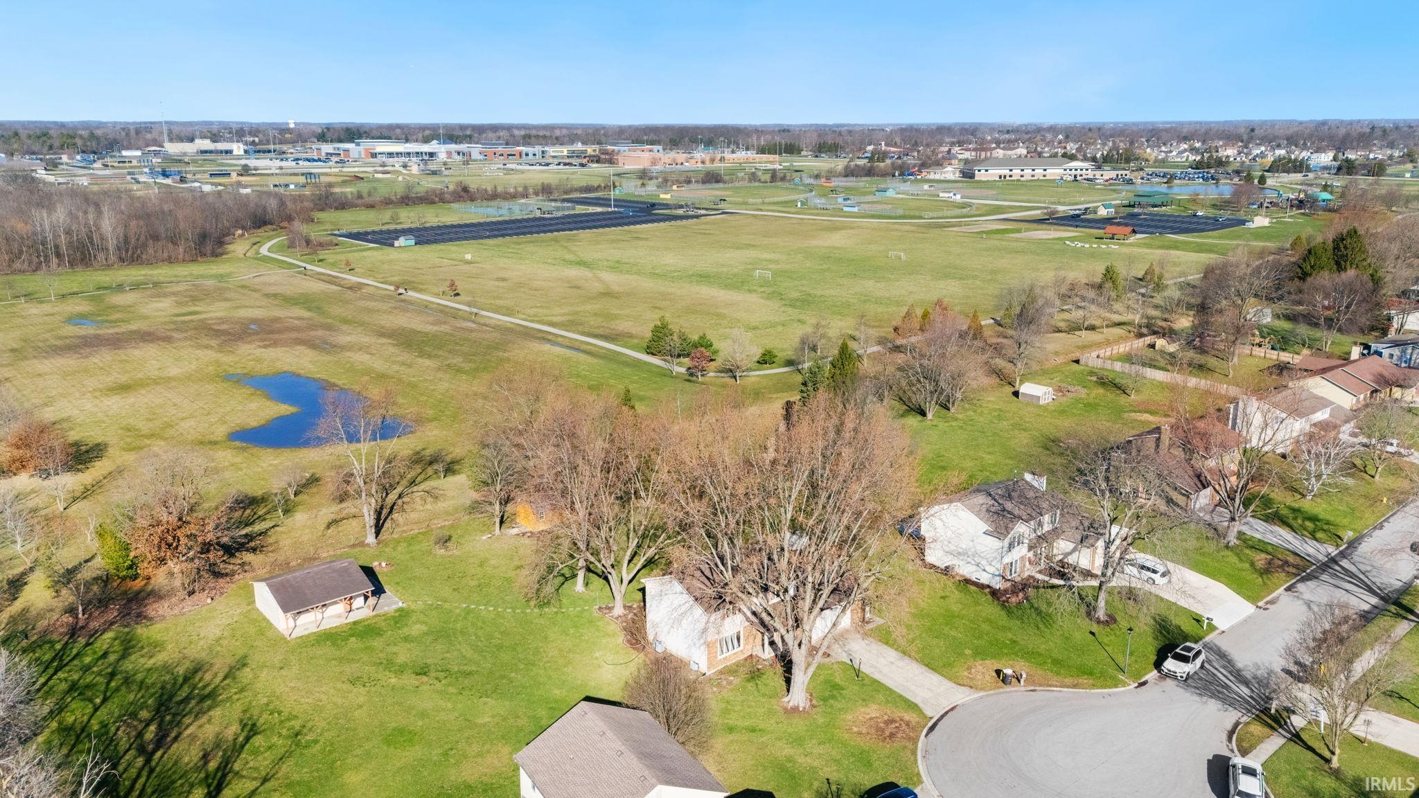 Aerial view of a nearby body of water