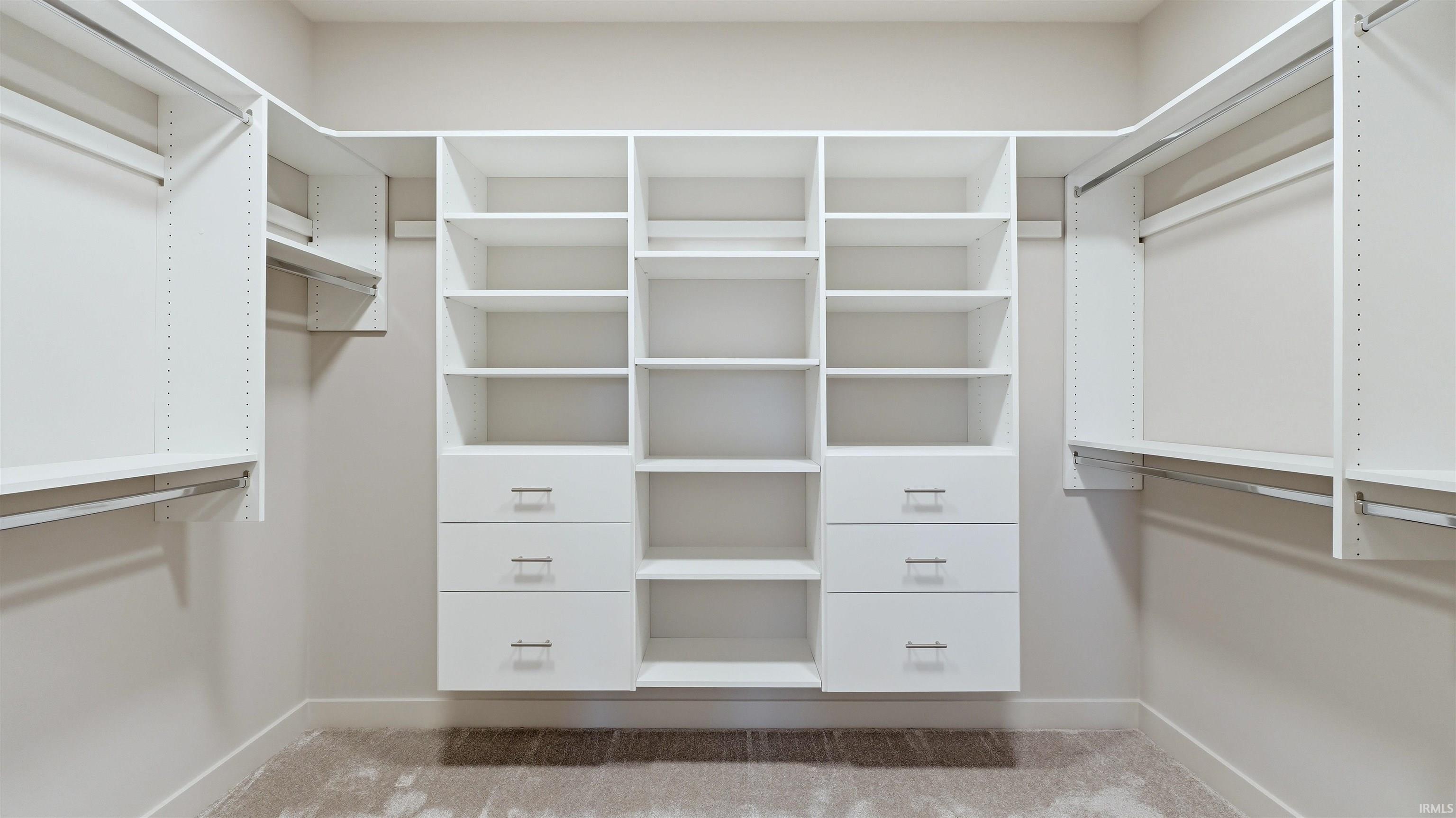 Walk in closet with light carpet