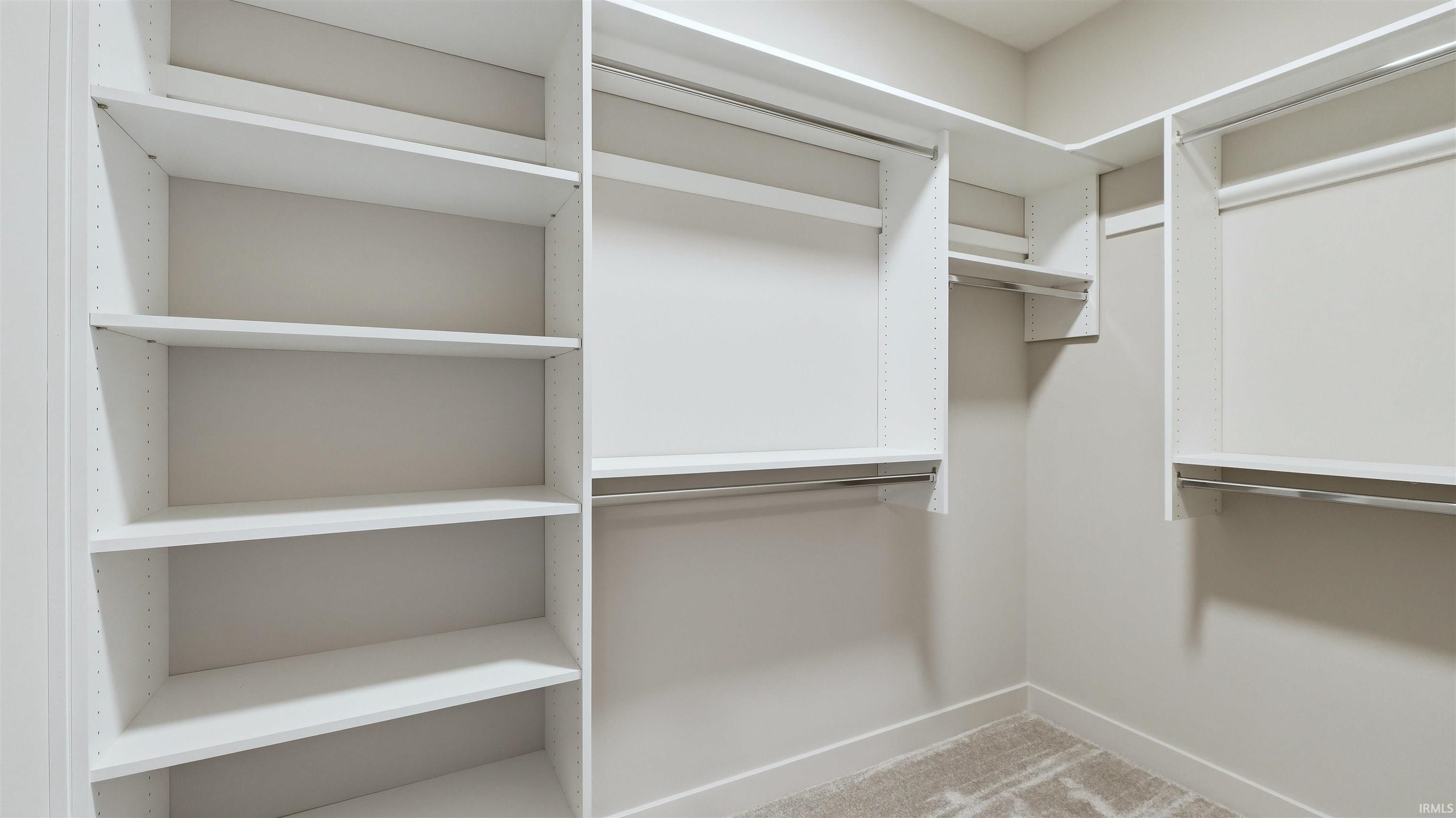 Walk in closet featuring light carpet