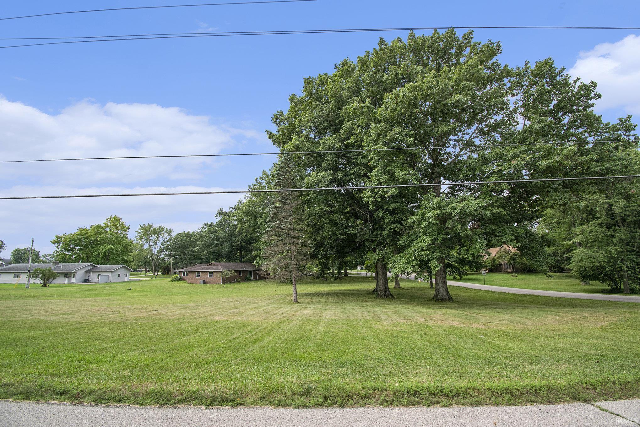 View of green lawn featuring view of scattered trees