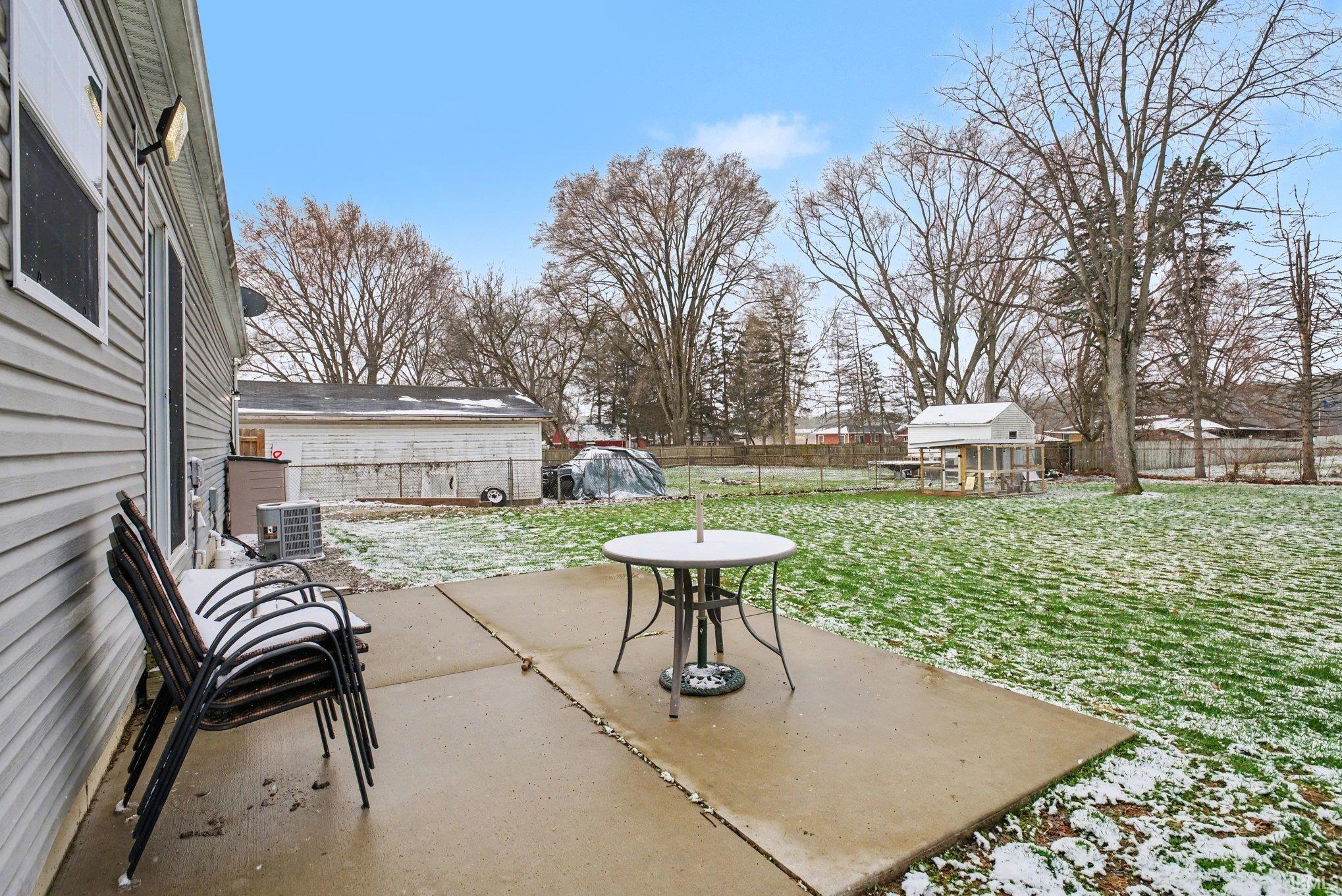 Fenced backyard with a patio