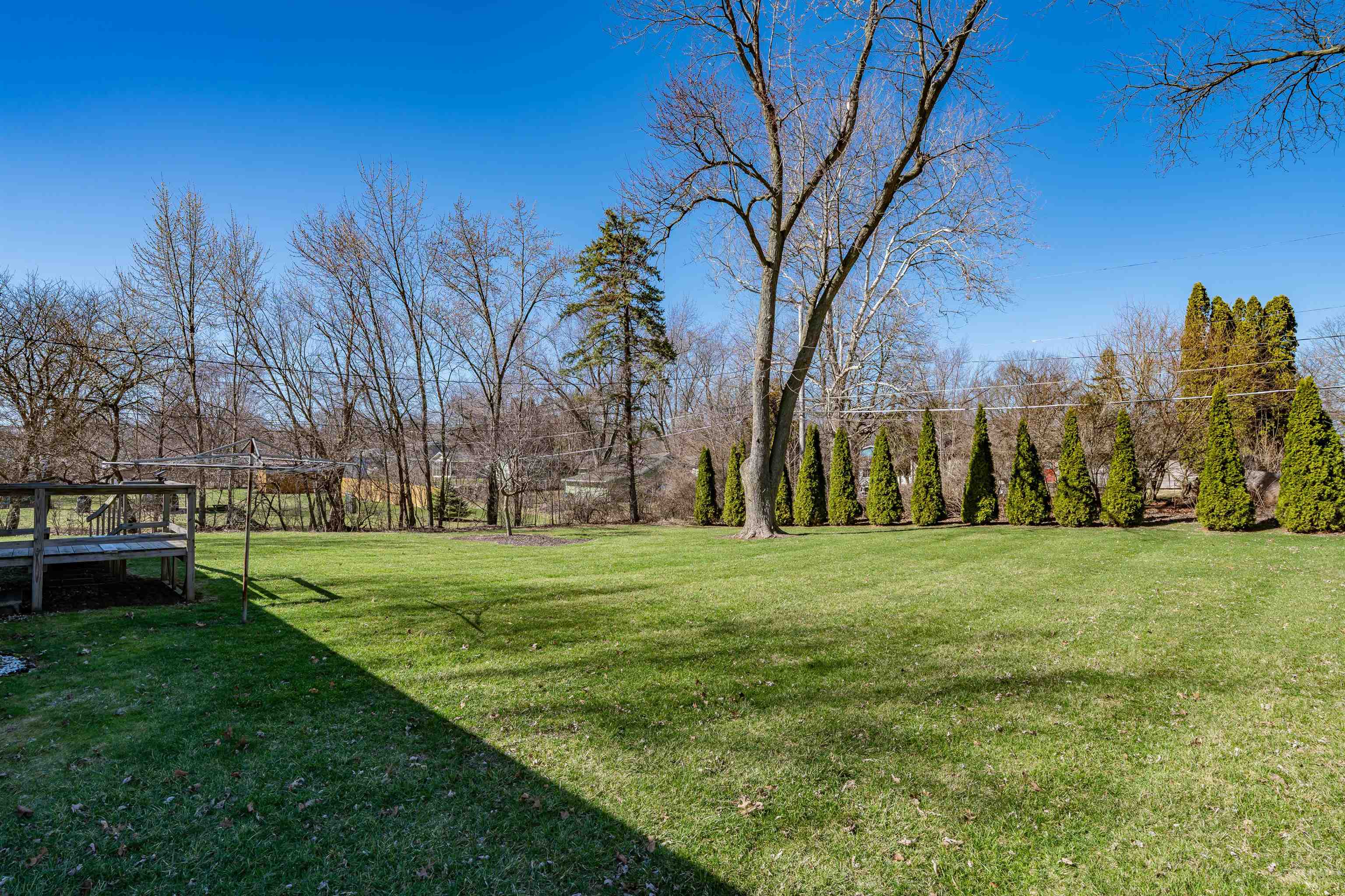 View of green lawn with a trampoline