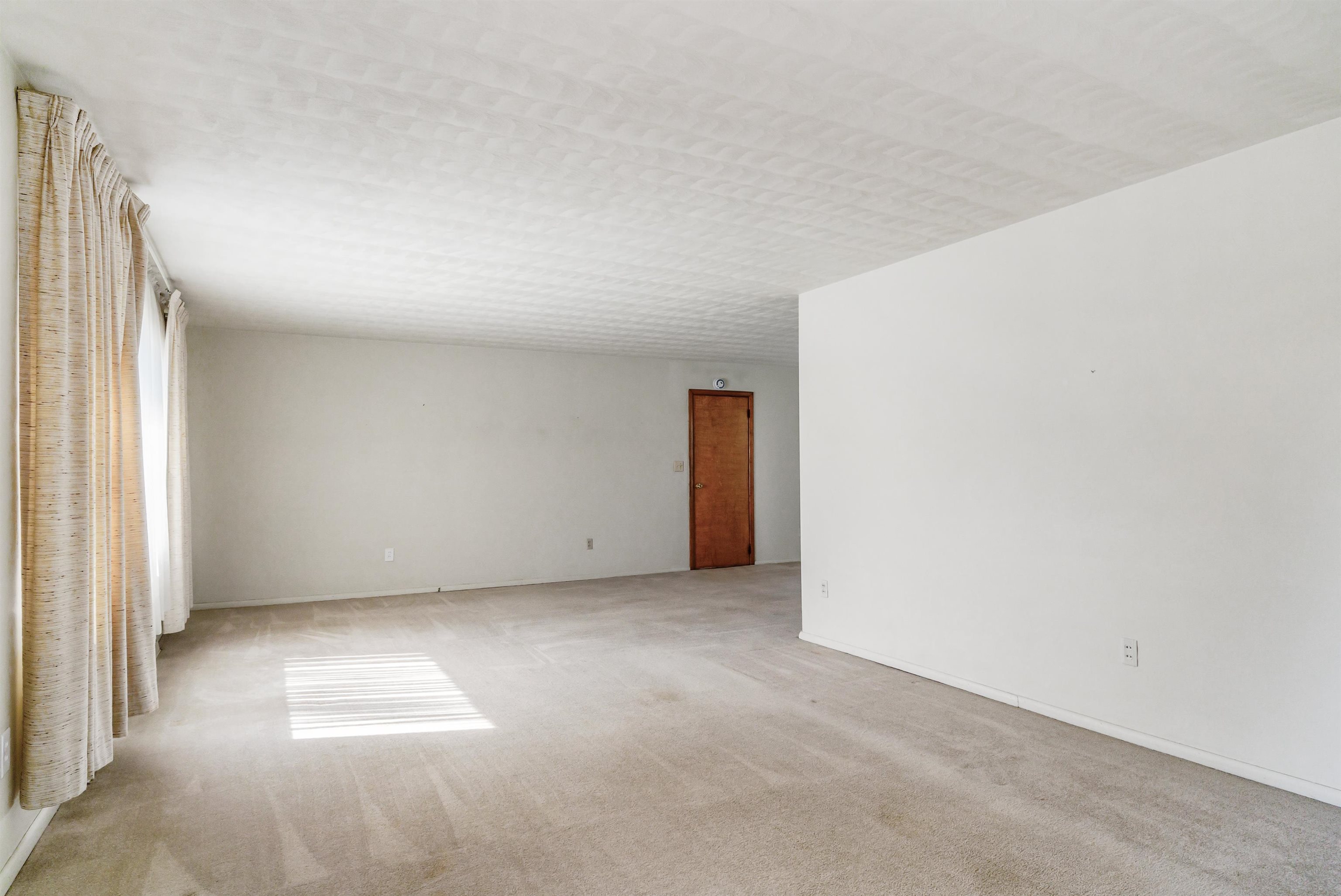 Unfurnished room featuring light carpet