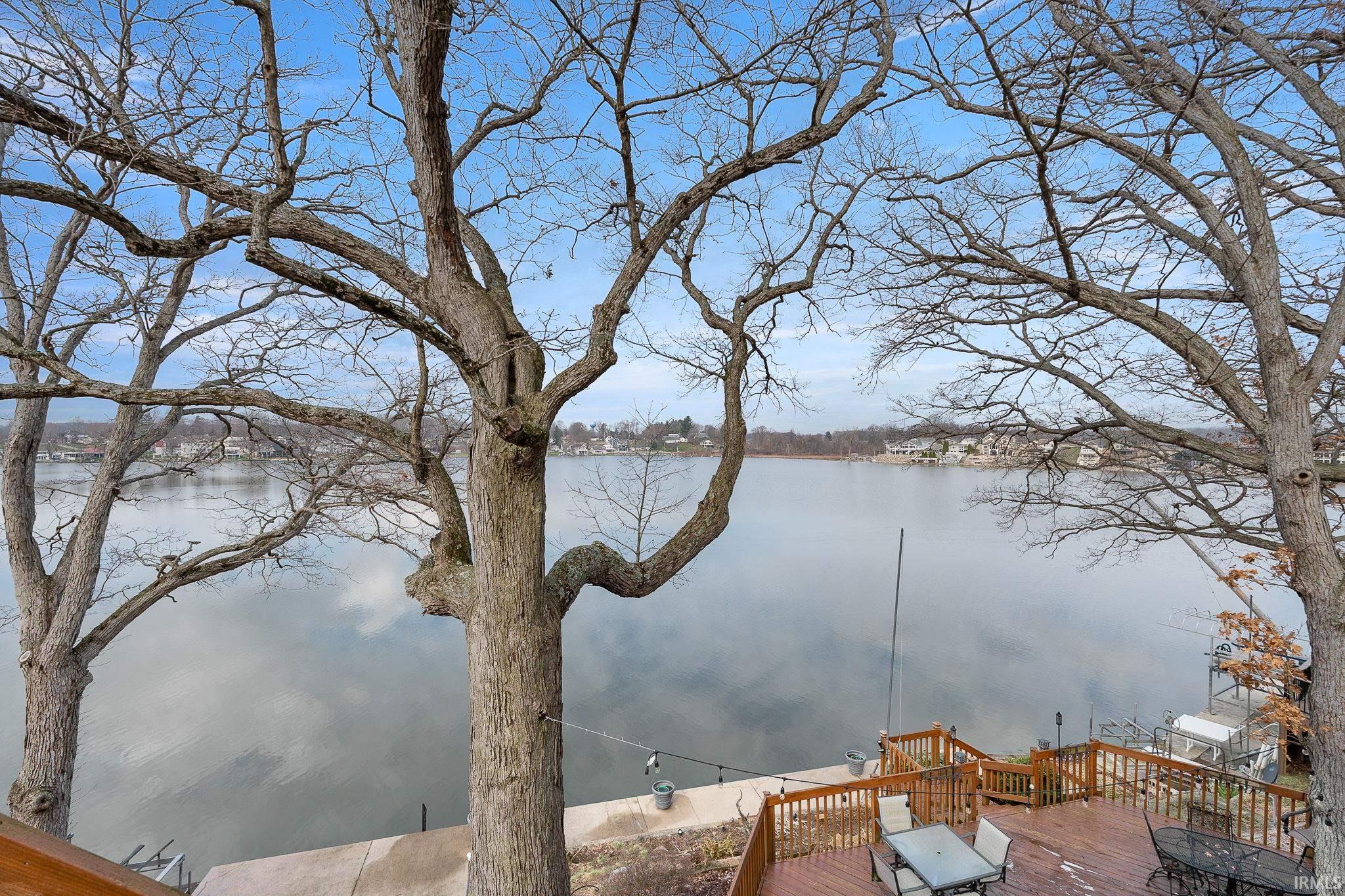 Water view with a boat dock