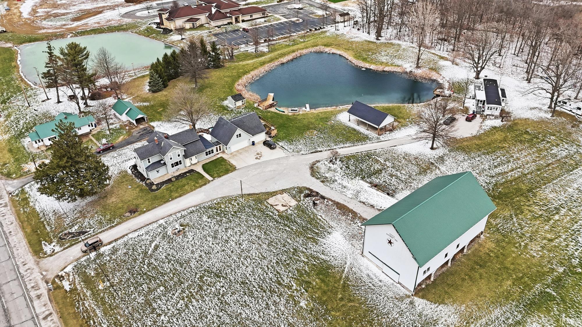 Aerial view of a nearby body of water