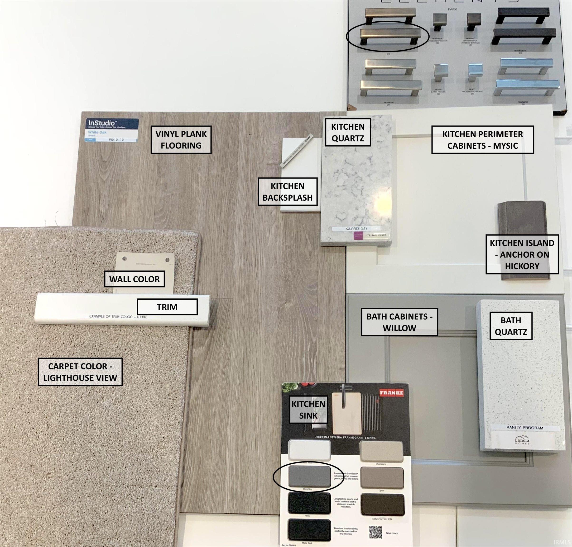 Curated selection of interior finishes featuring vinyl plank flooring, 