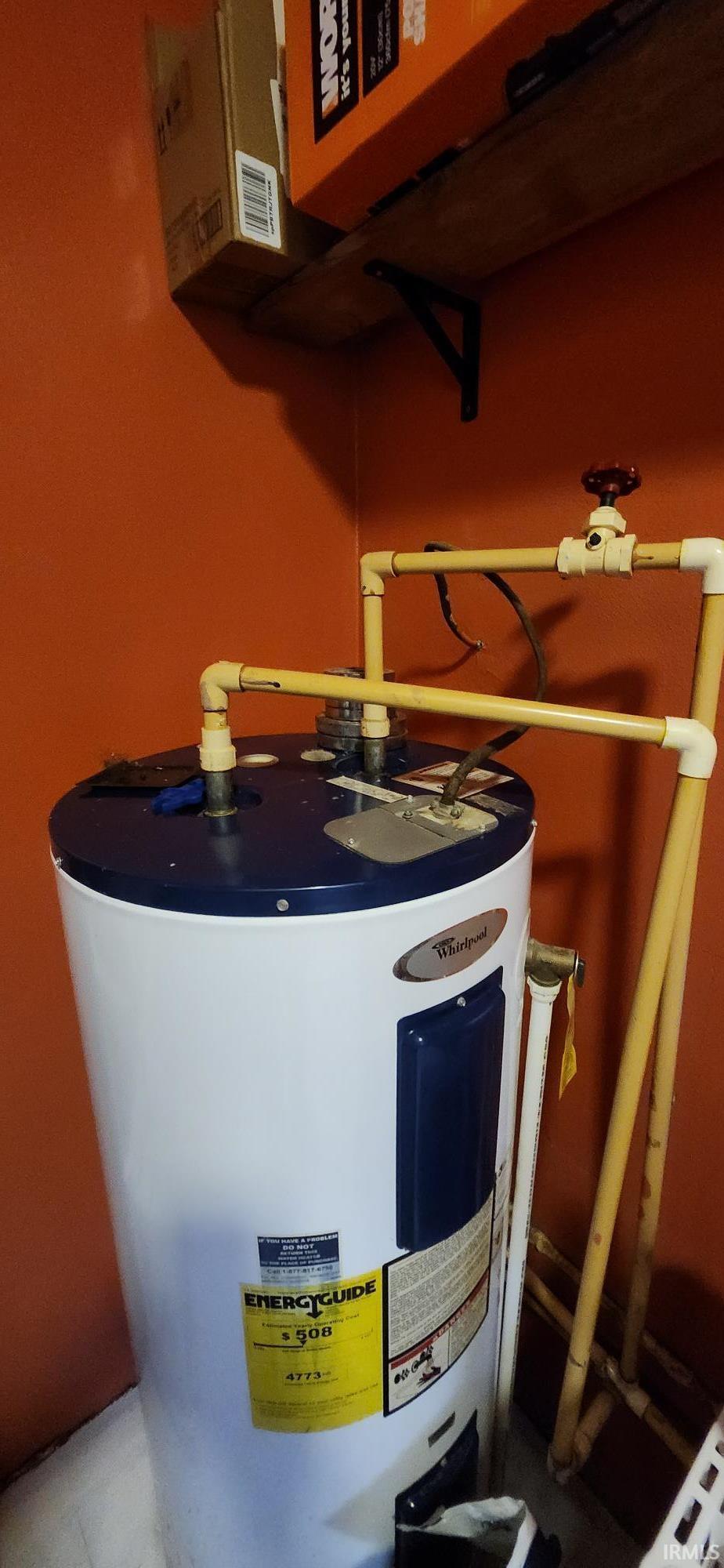 Utility room featuring water heater