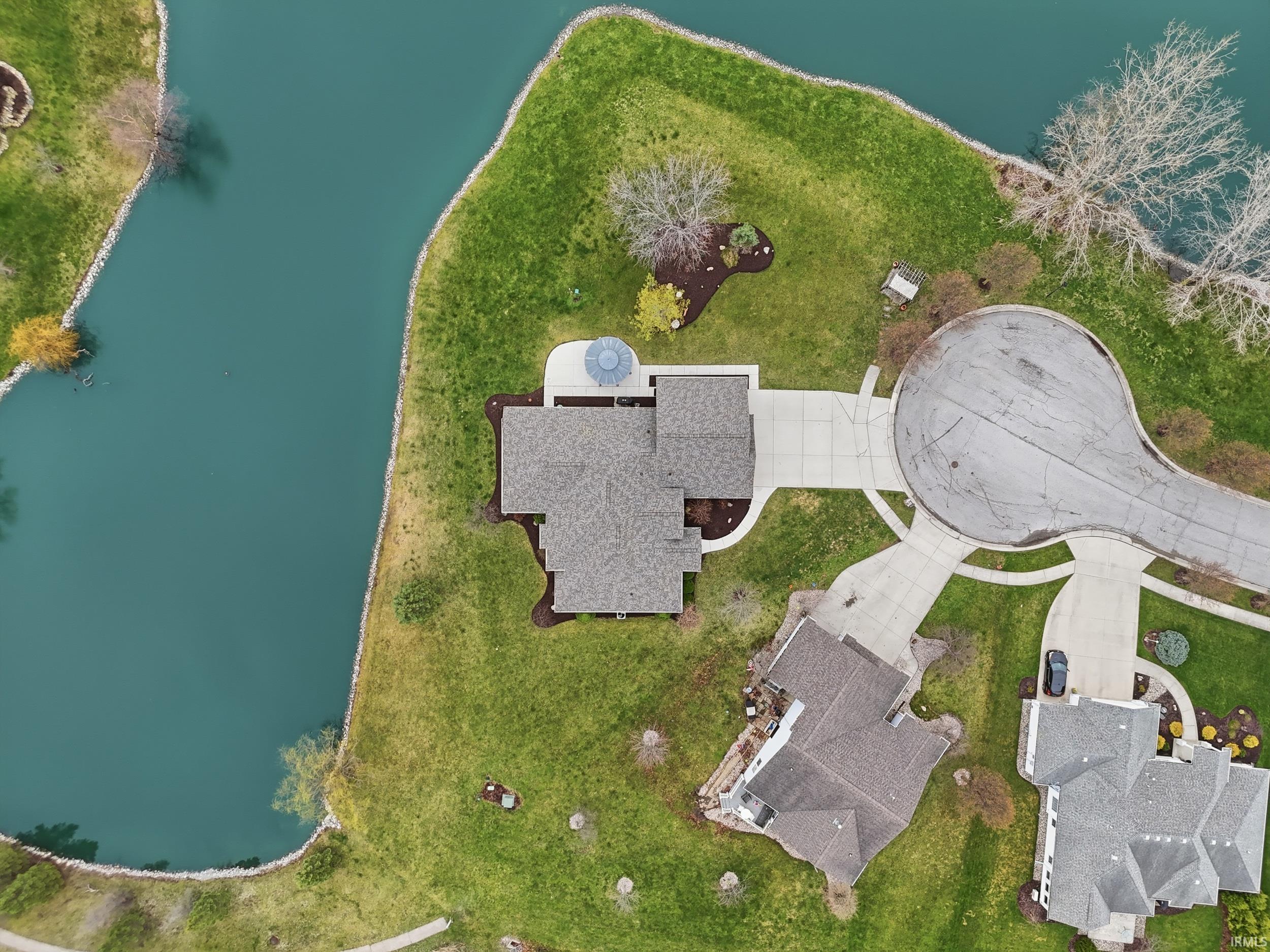 Aerial view of a nearby body of water