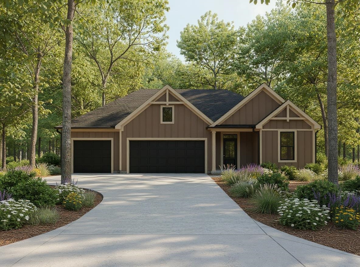 View of front of home featuring board and batten siding, concrete driveway, an attached garage, and a shingled roof