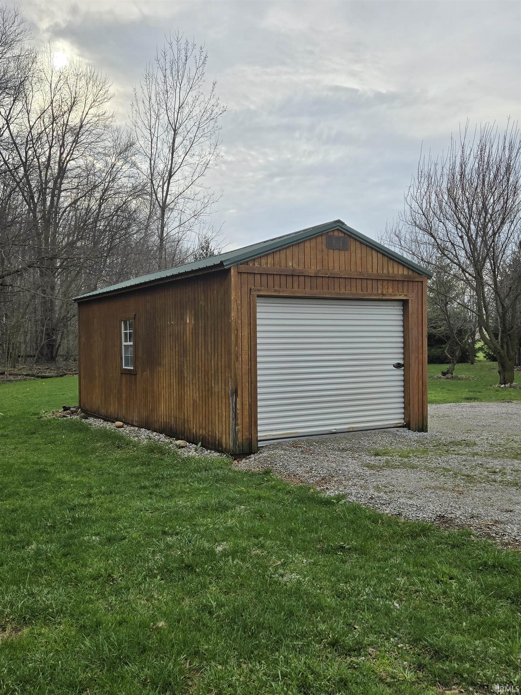 View of detached garage