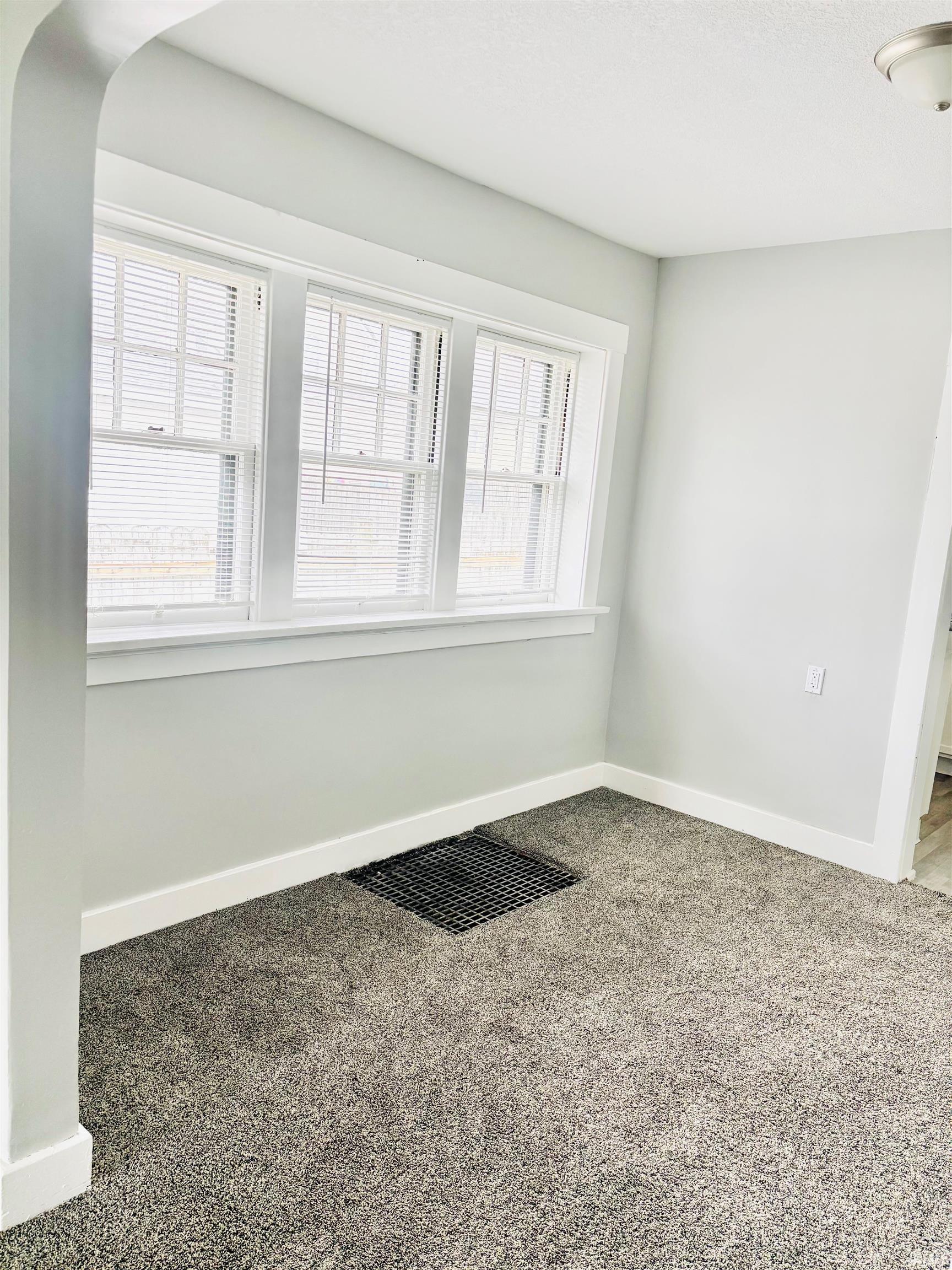Spare room with carpet floors and arched walkways