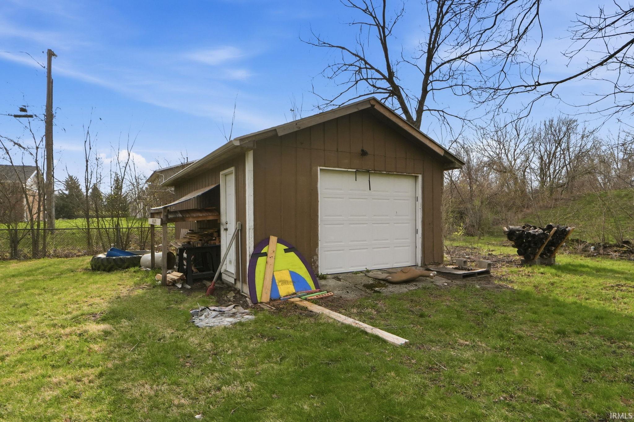 View of detached garage