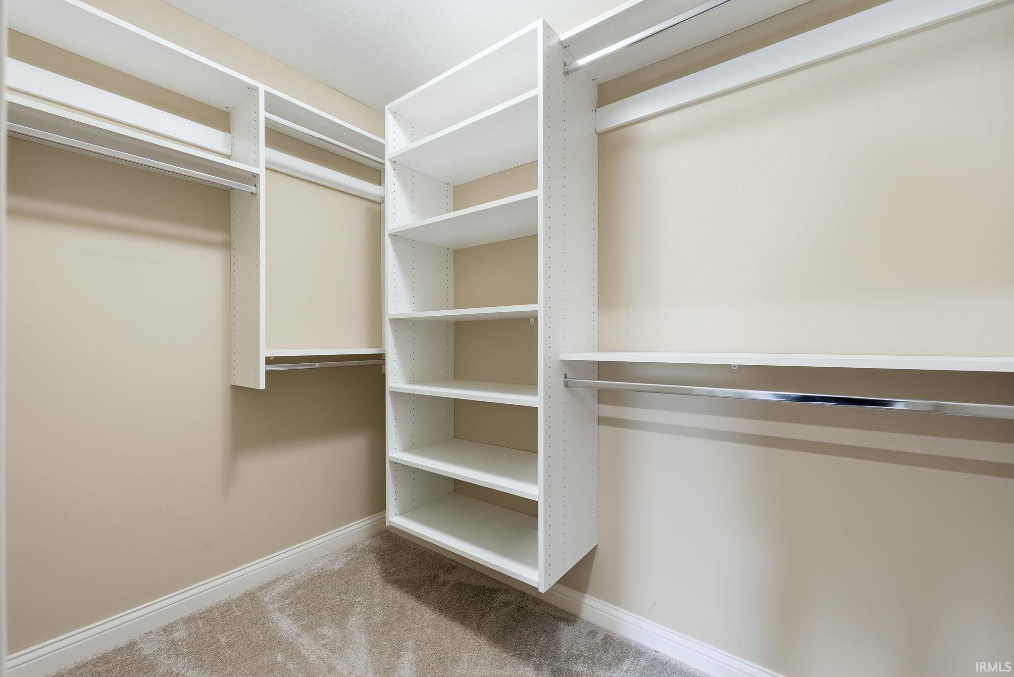 Walk in closet featuring light carpet