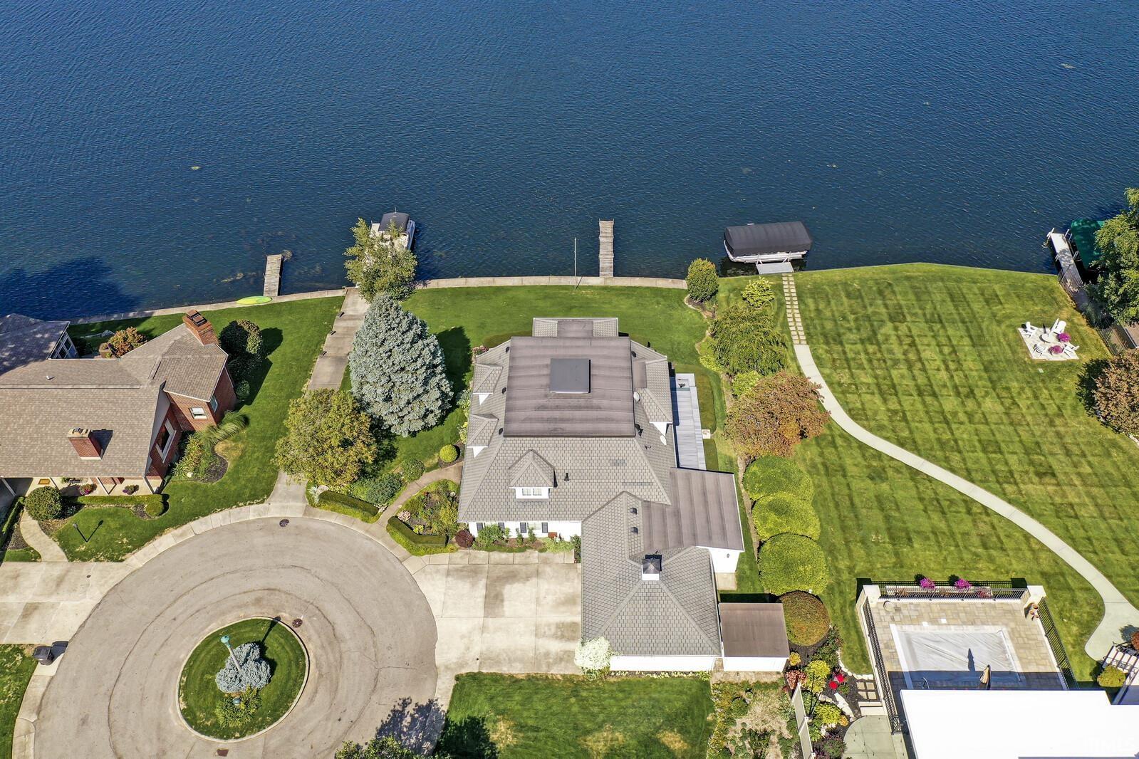 Aerial view of a nearby body of water