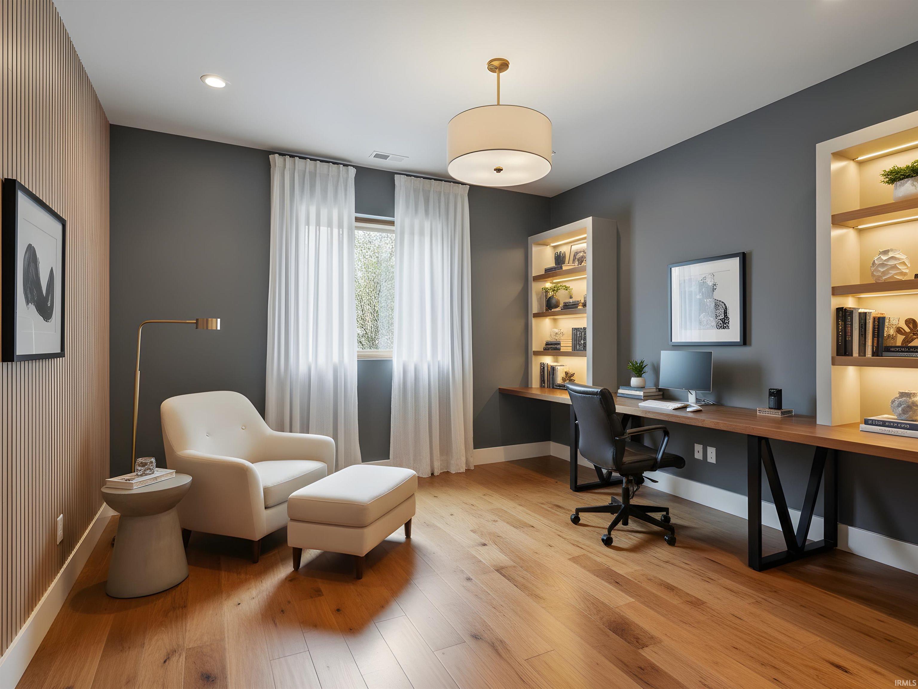 AI rendering of basement office space of additional bedroom.