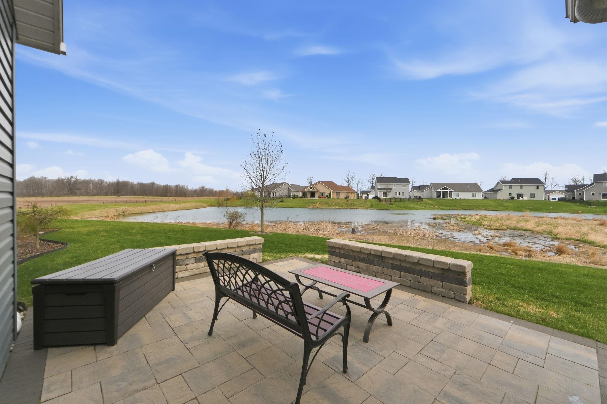 View of patio featuring a water view and a residential view