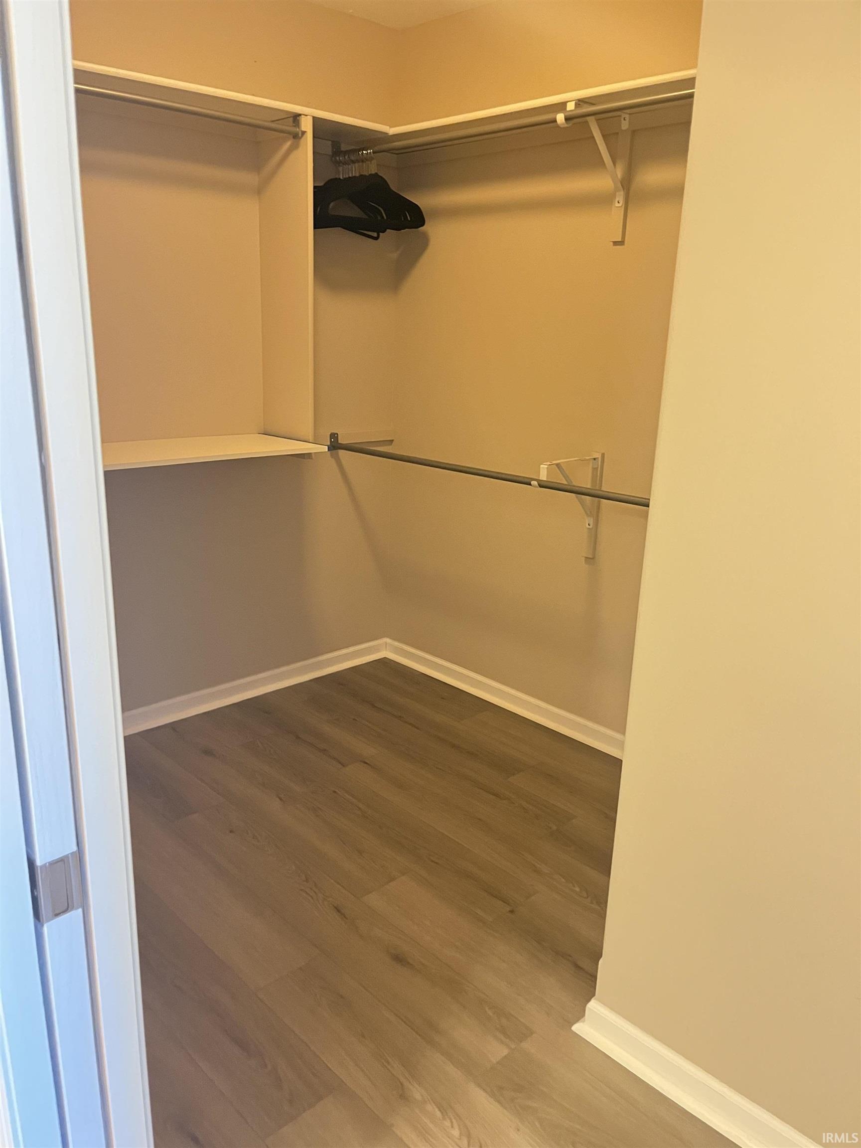 Walk in closet featuring dark wood finished floors