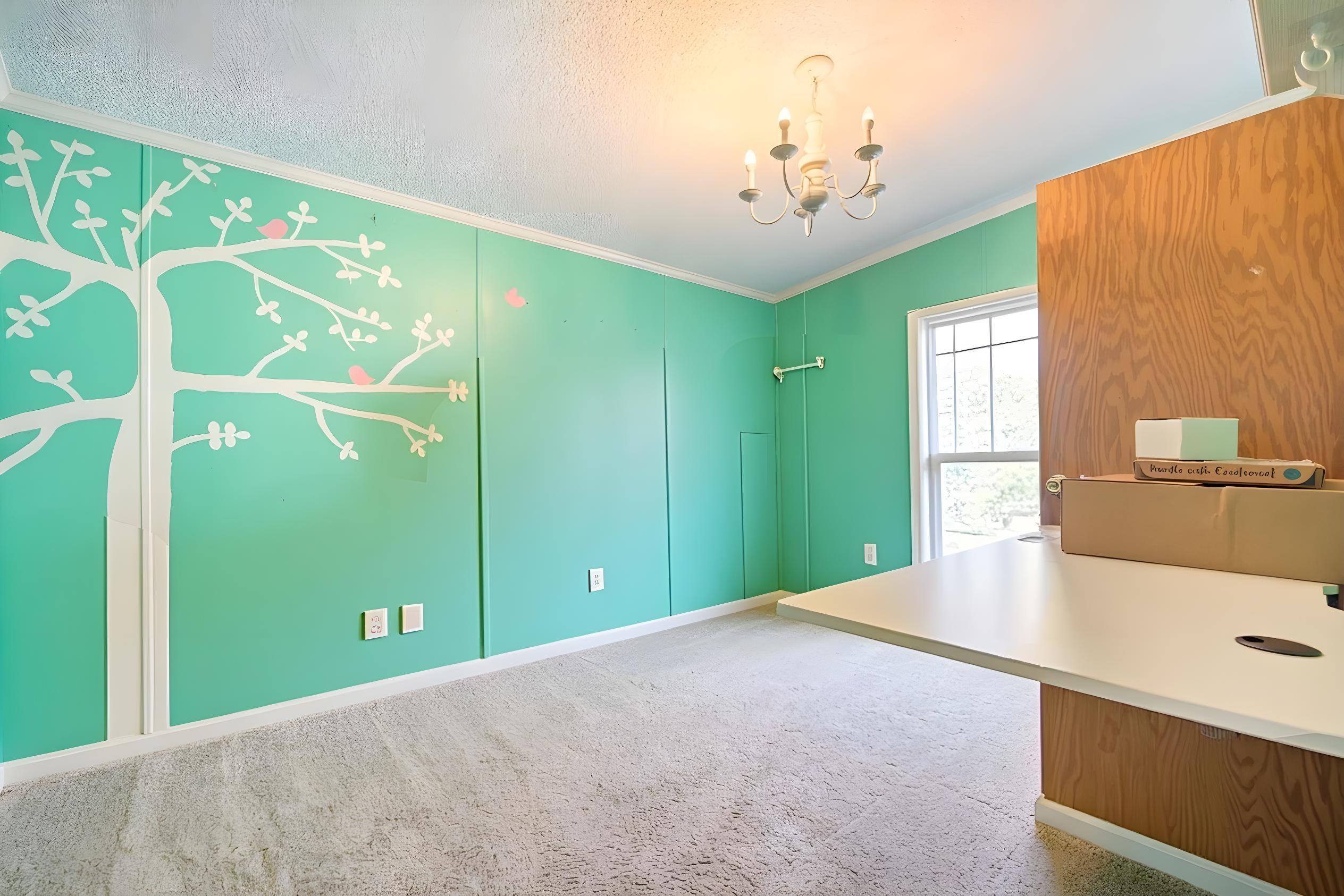 Unfurnished office featuring carpet flooring, ornamental molding, suspended lighting, and a textured ceiling