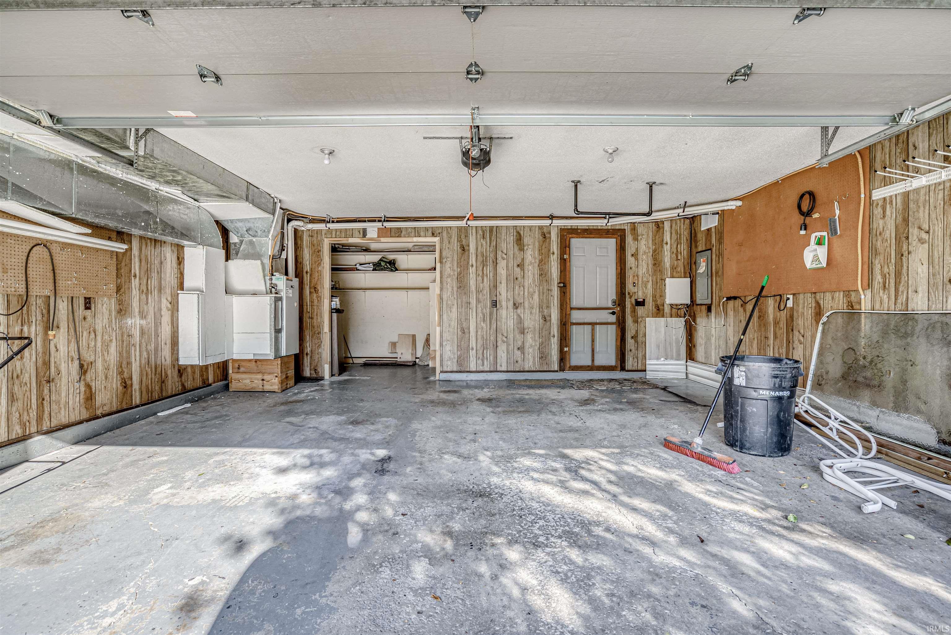 Garage with wood walls and heating unit