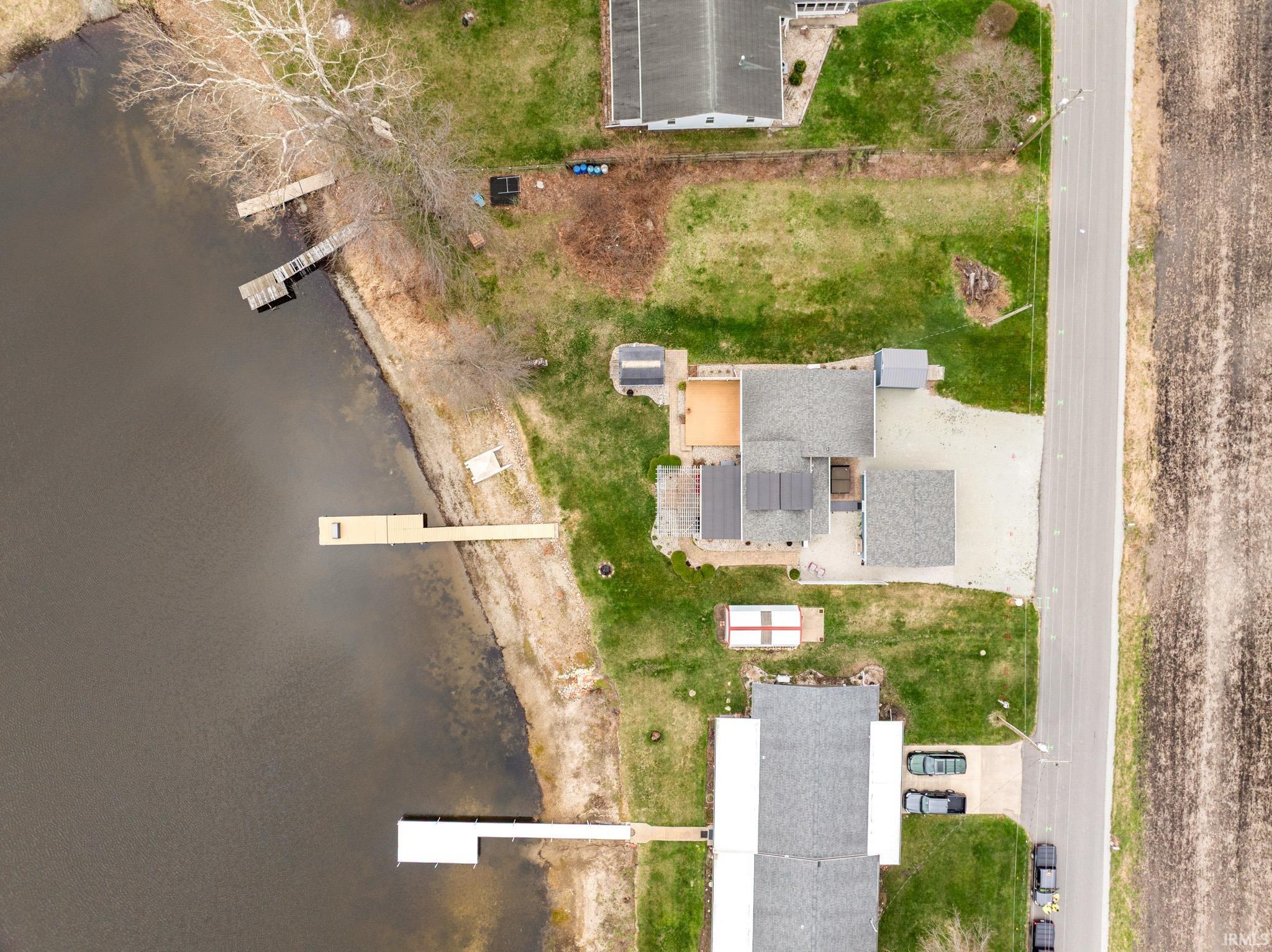 Aerial view of a nearby body of water