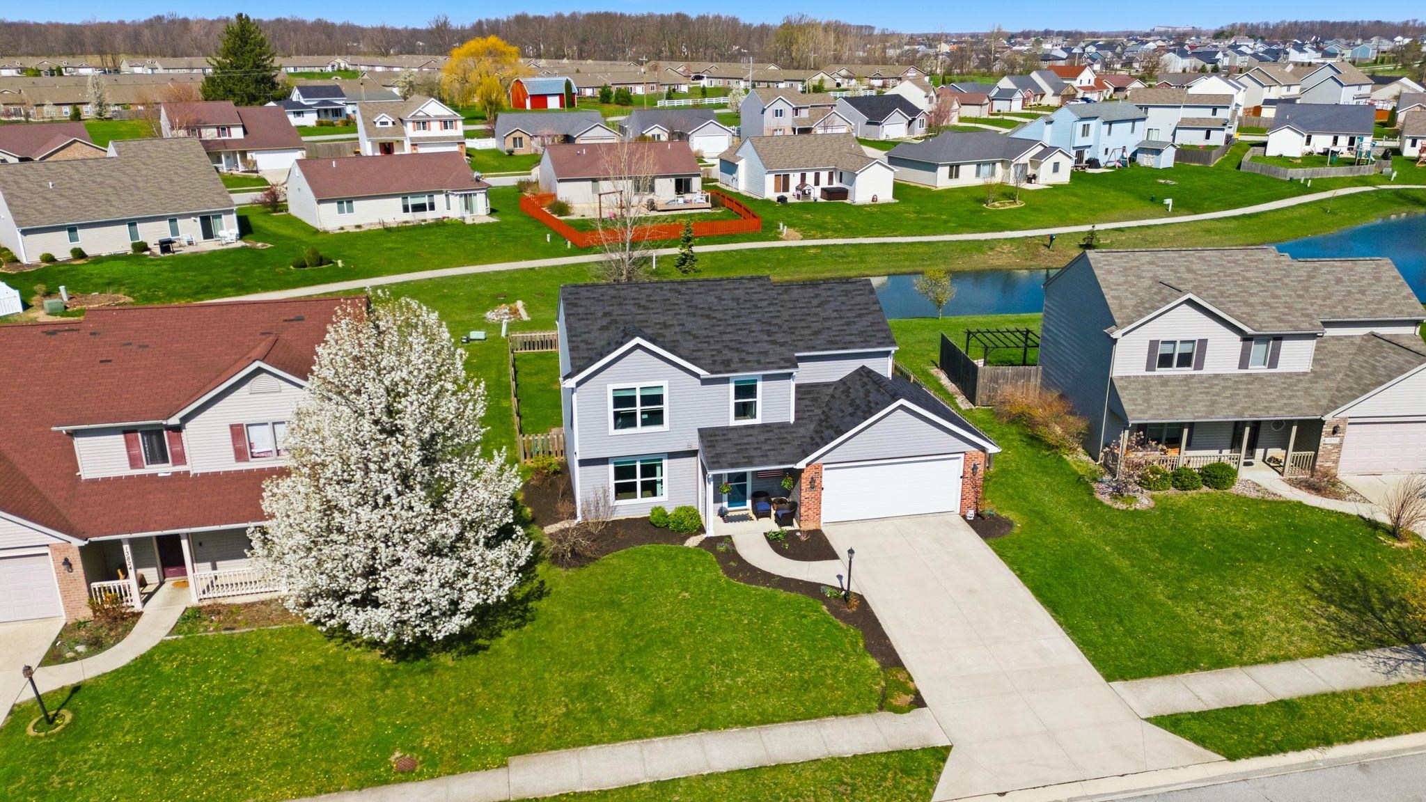 Aerial view of a nearby body of water