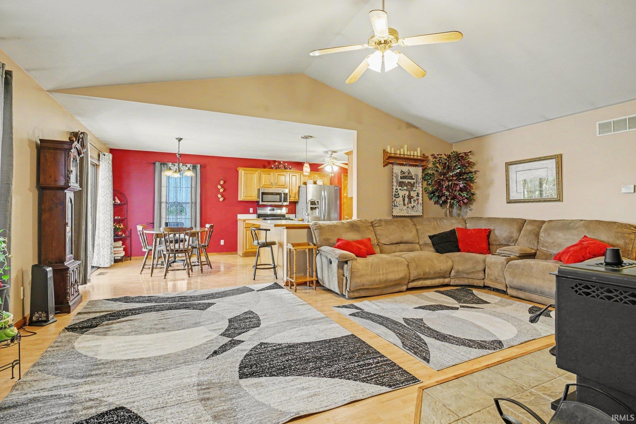 Living area featuring ceiling fan