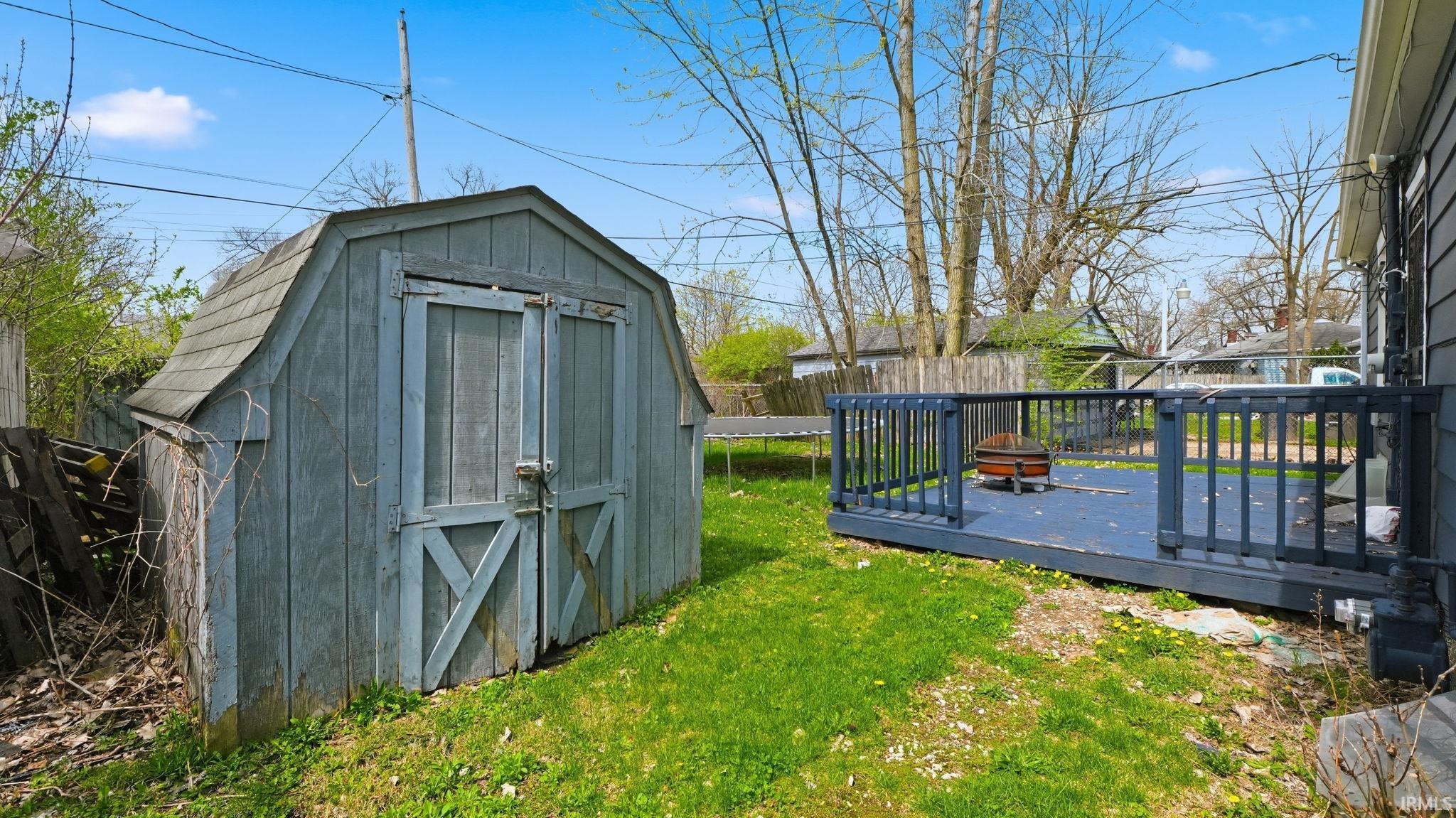 View of shed featuring a fenced backyard