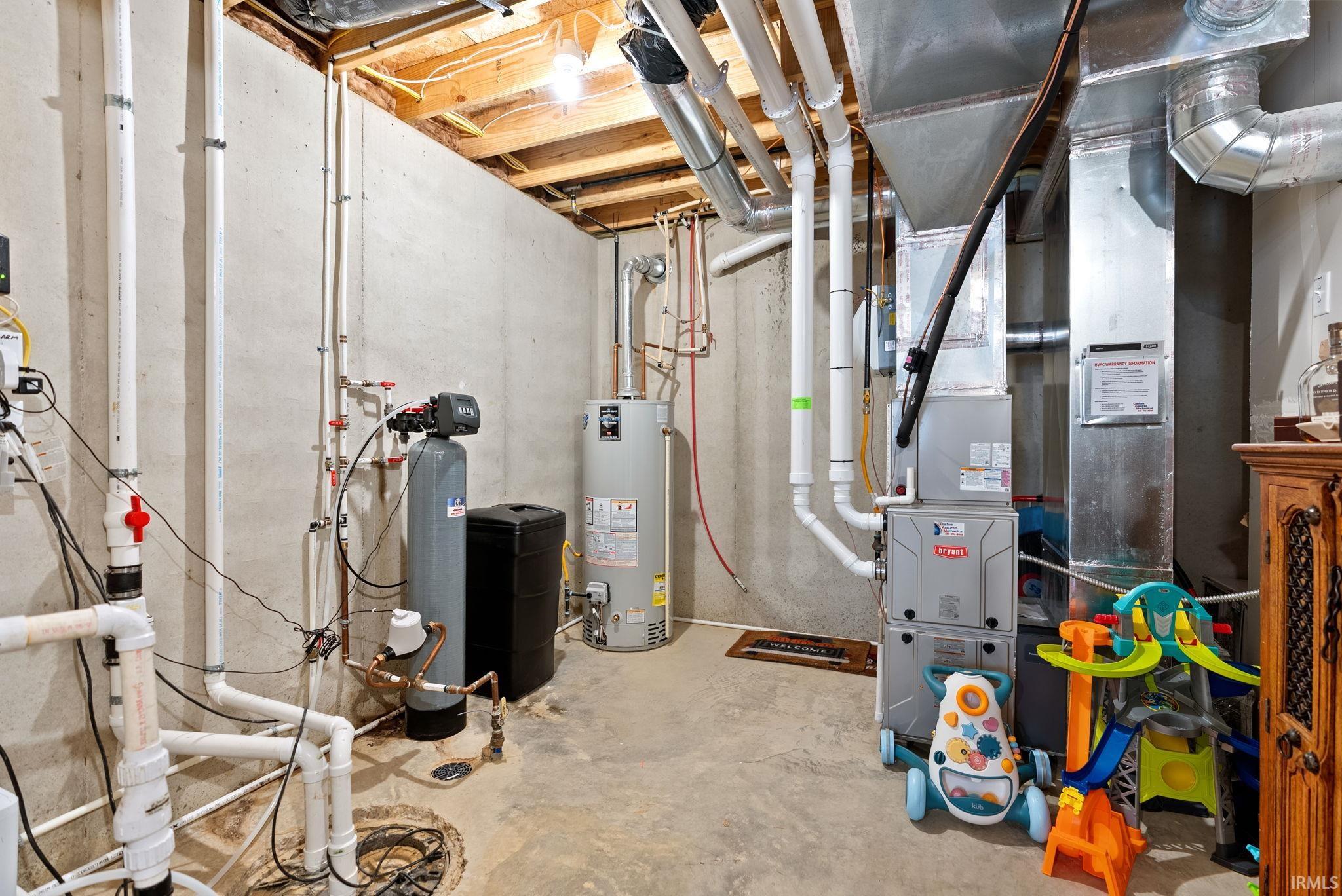 Utilities featuring water heater and heating unit