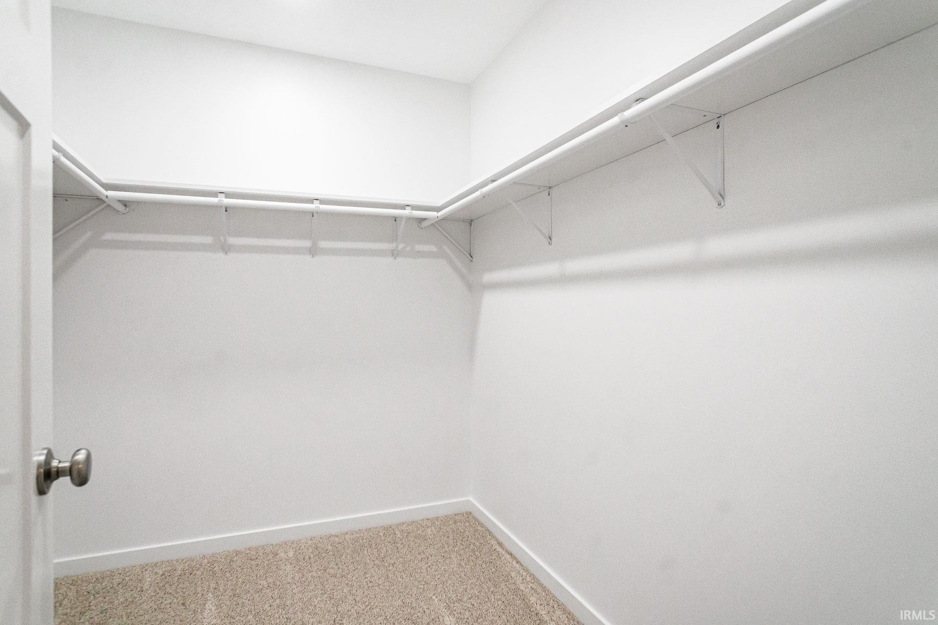 Walk in closet featuring light carpet