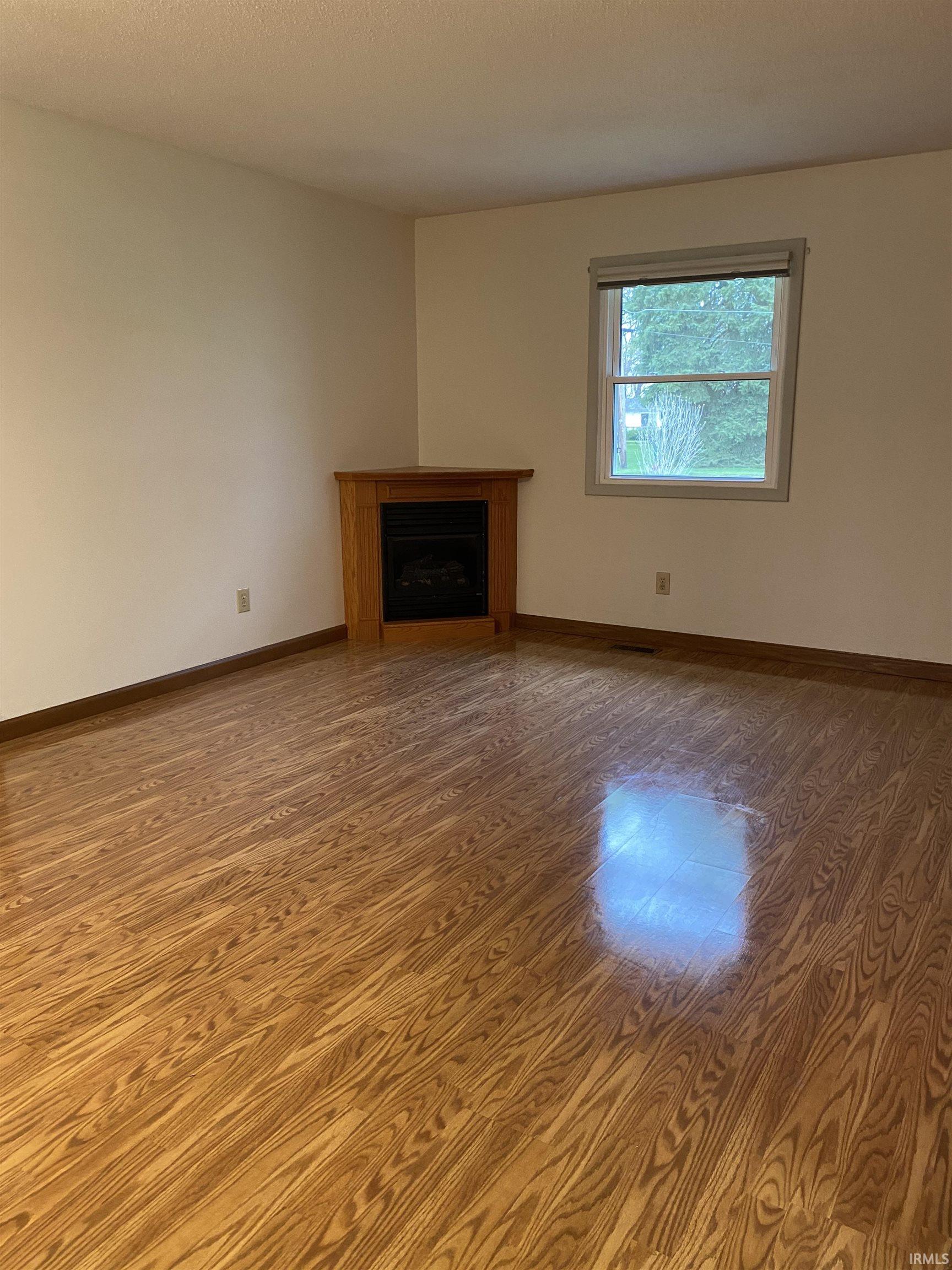 Family room with vinyl plank flooring and an electric fireplace.