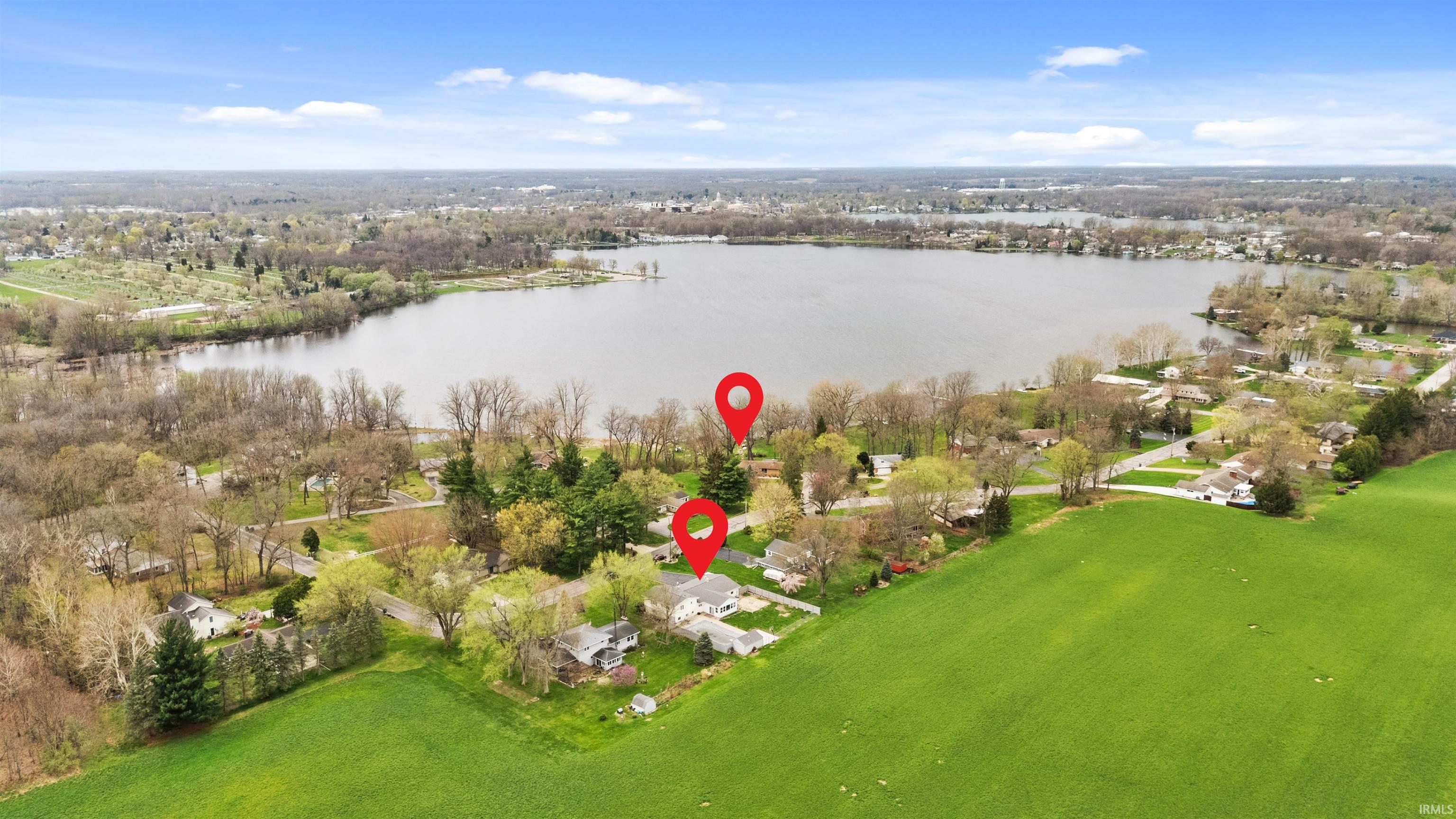 Aerial view of a nearby body of water