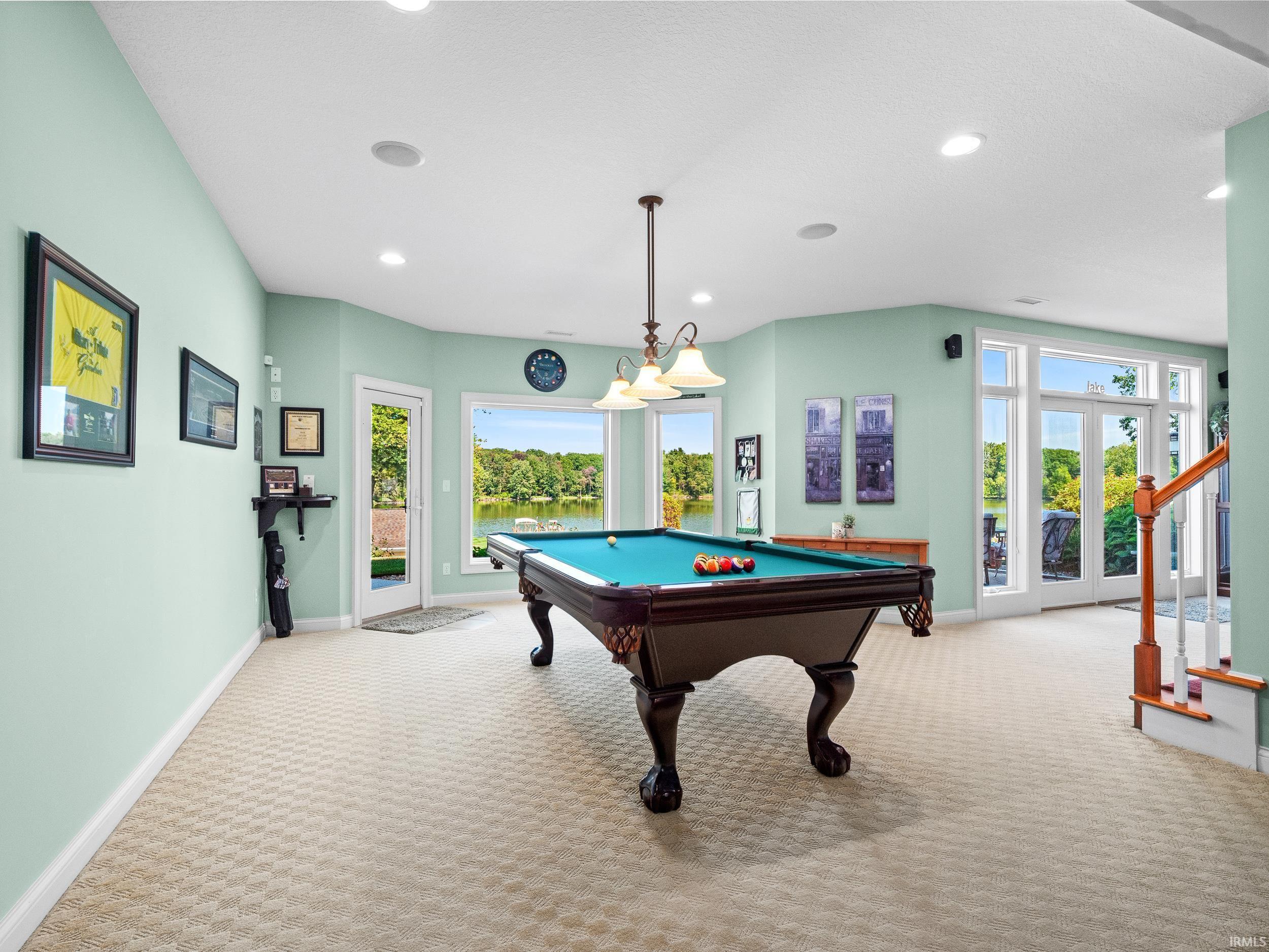 Recreation room featuring billiards table, carpet, and recessed lighting