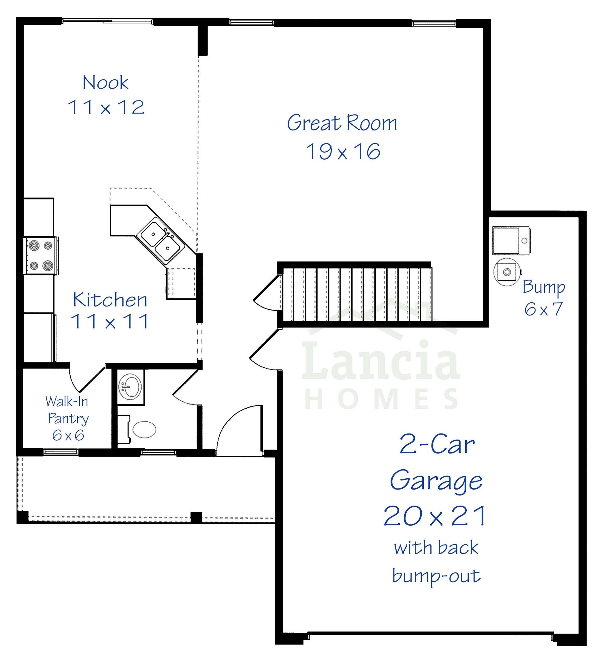 Garage has 4' side extension and 6 x 7 bump in the back