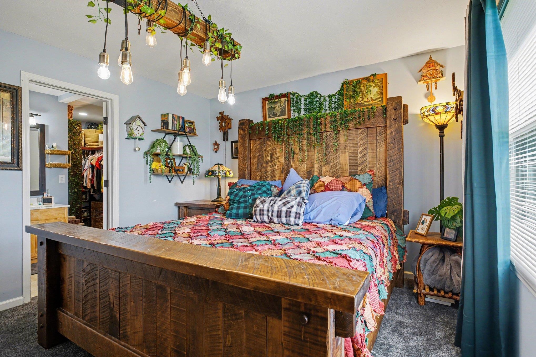 Wood-finish bed frame with a prominent headboard