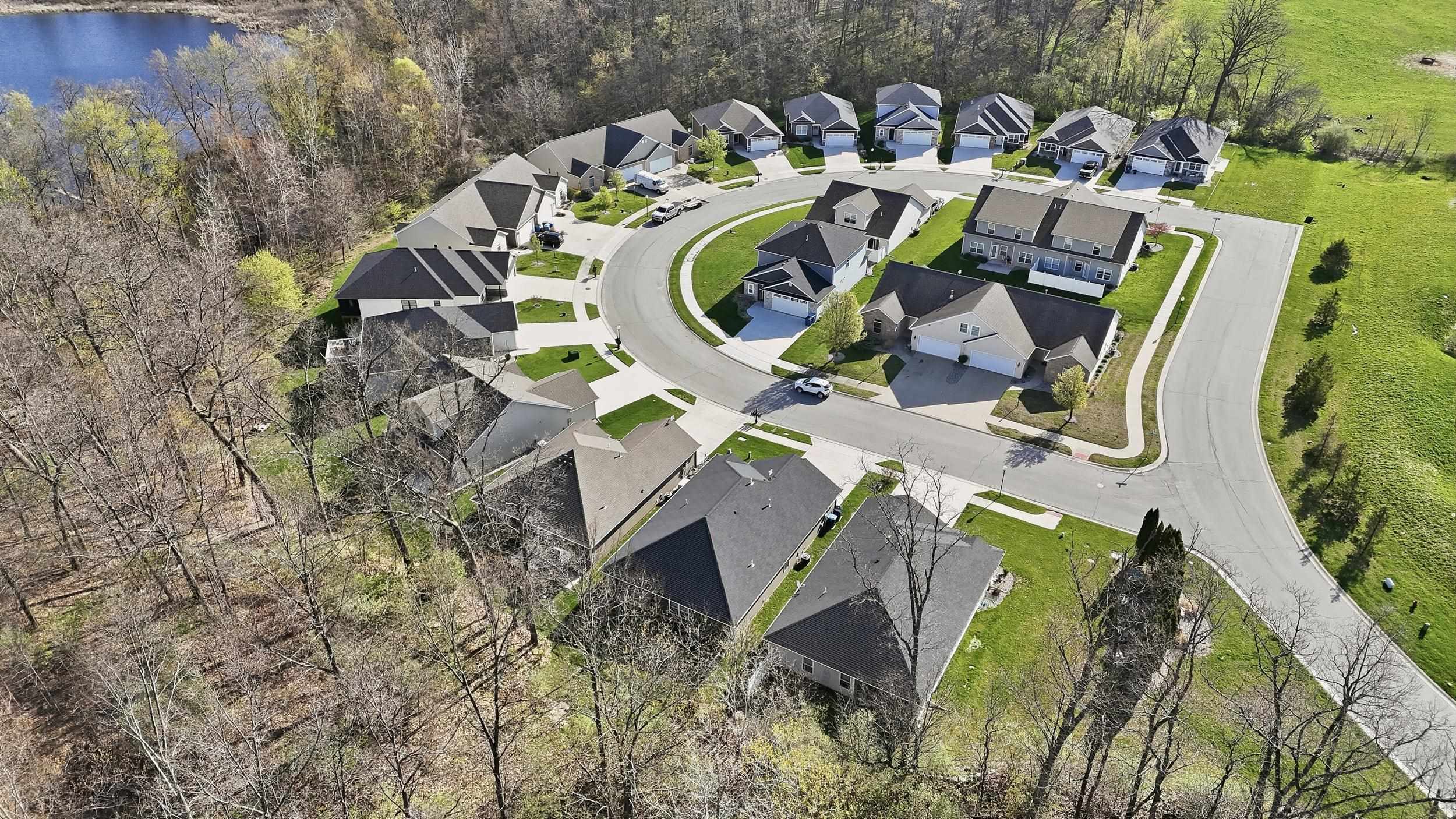 Residential development featuring a cul-de-sac layout with multiple single-family homes