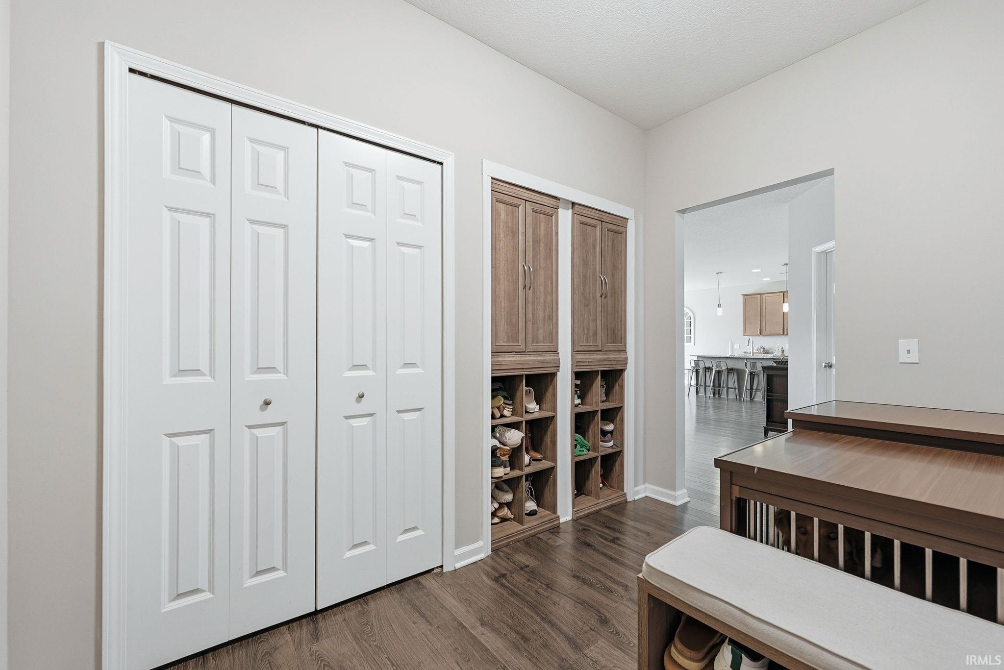 Entryway featuring wood-finish flooring and light gray wall paint