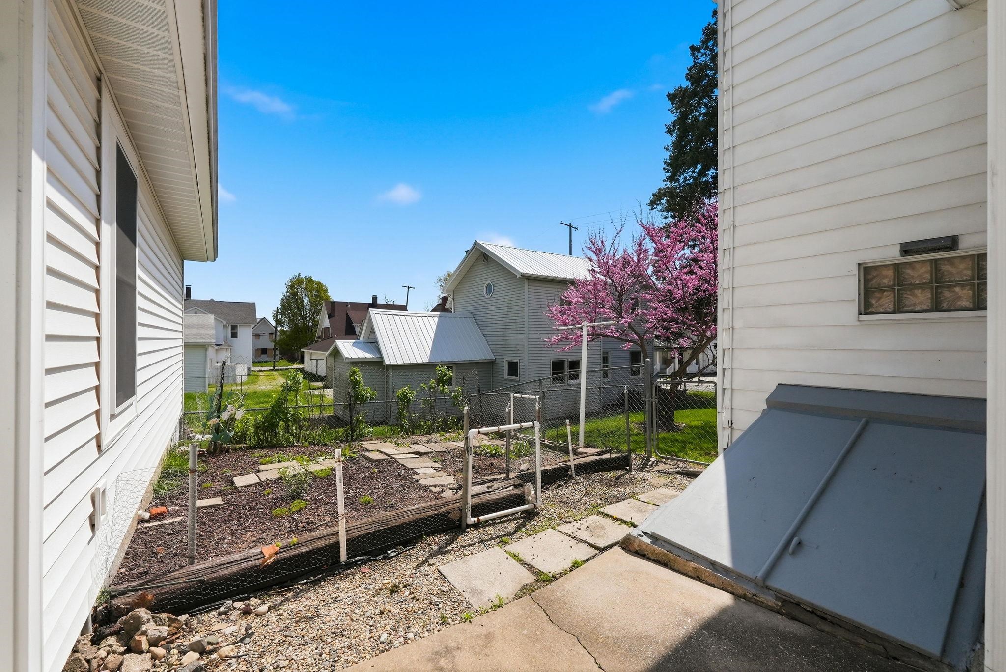 Garden area featuring established beds and partial fencing