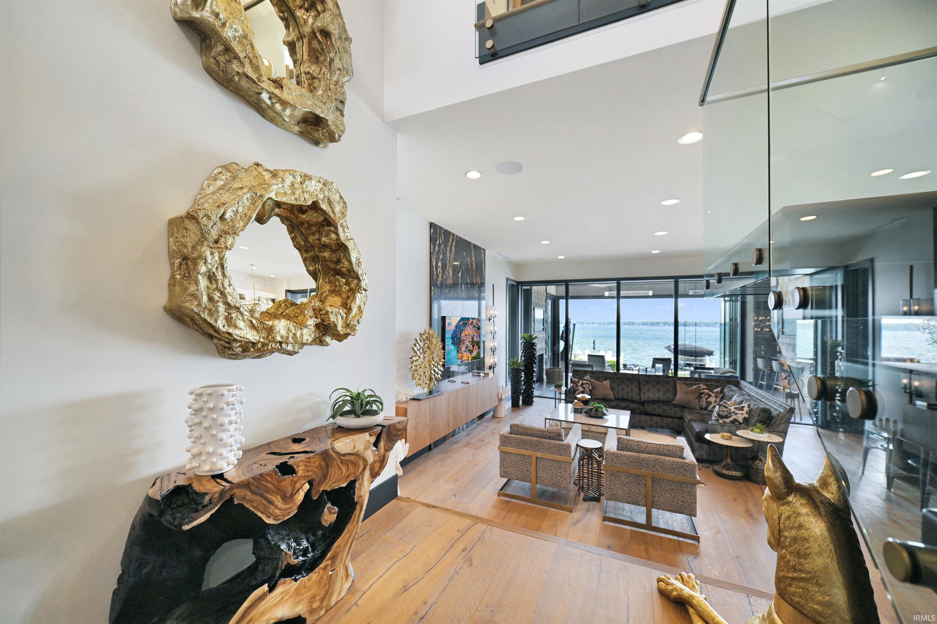 Expansive living area with wood-finish flooring