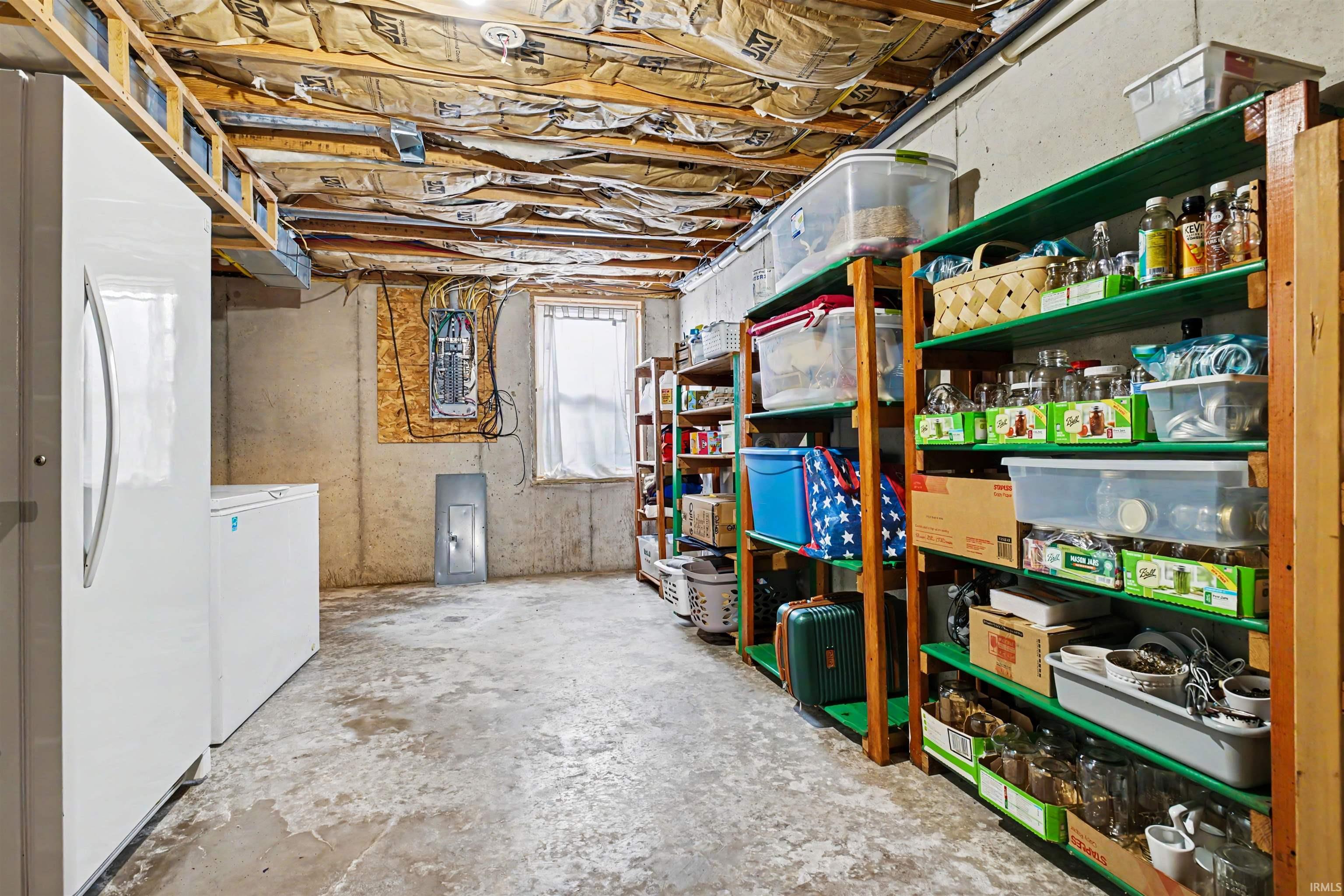 Basement has a great storage and canning room