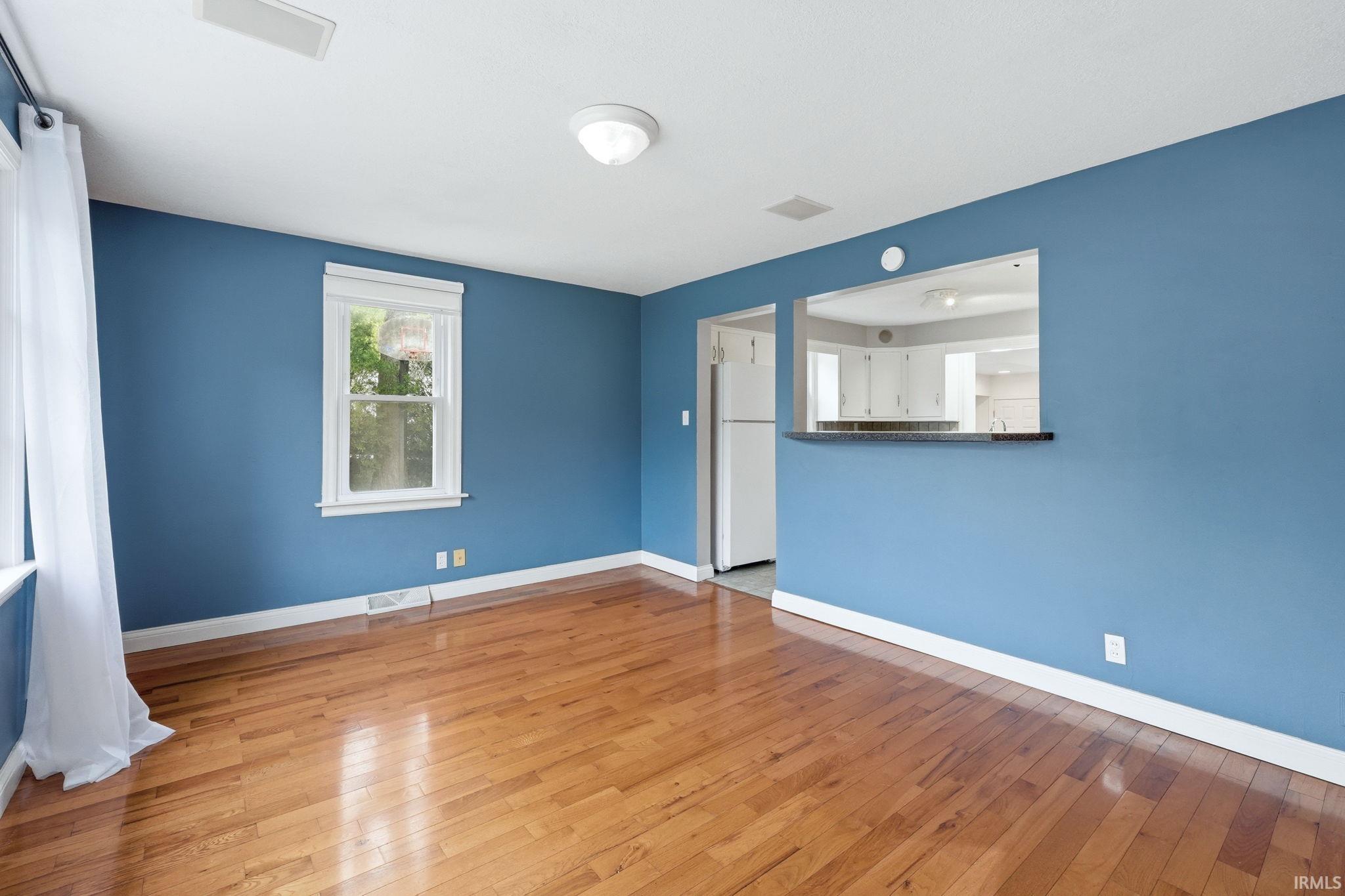 Hardwood flooring throughout the main living area