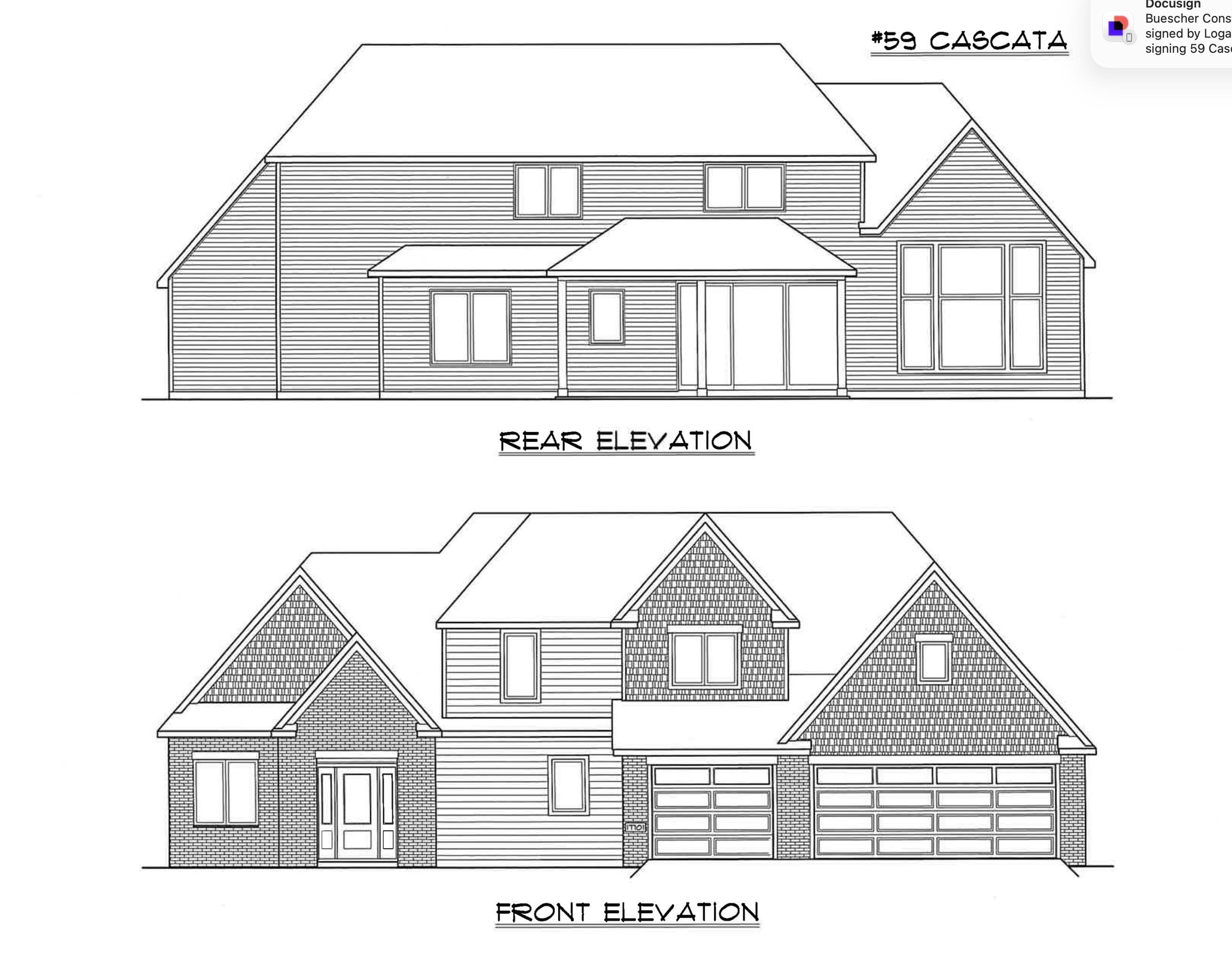 Architectural Drawing. Displaying the rear and front elevations of the property