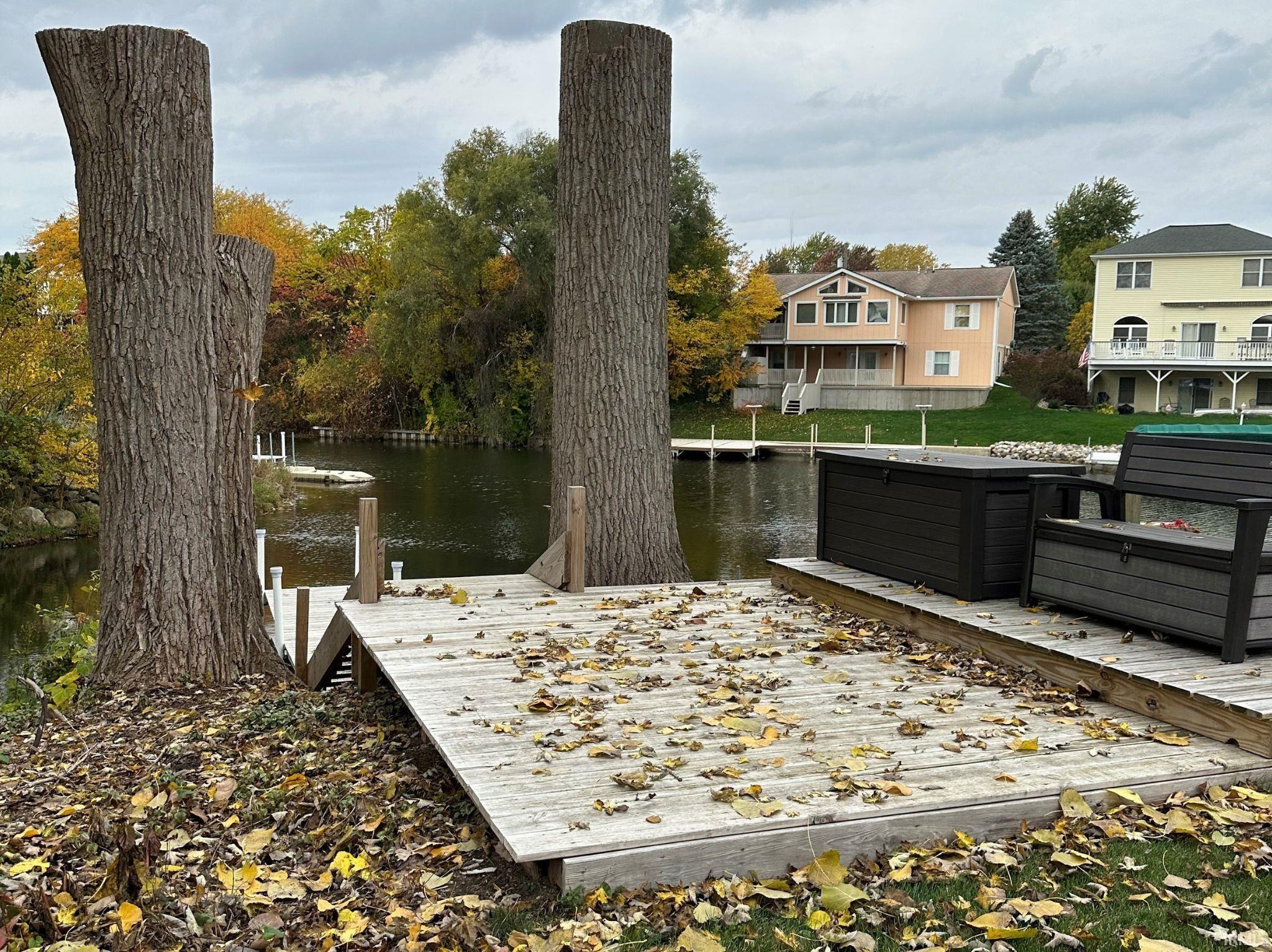 Waterfront property featuring a private dock extending into the water