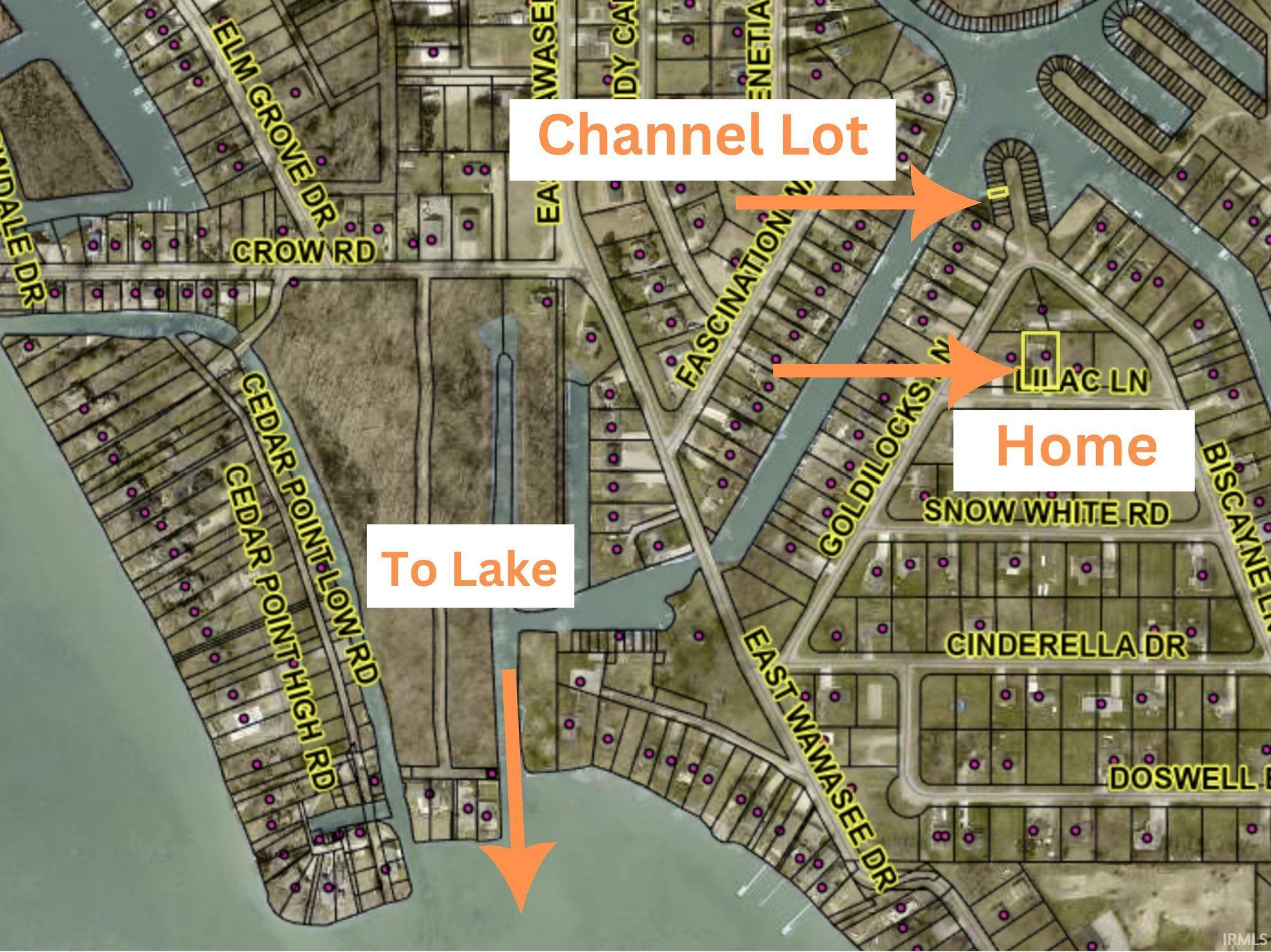 Property Map. Illustrating the property's location relative to a channel lot and lake access